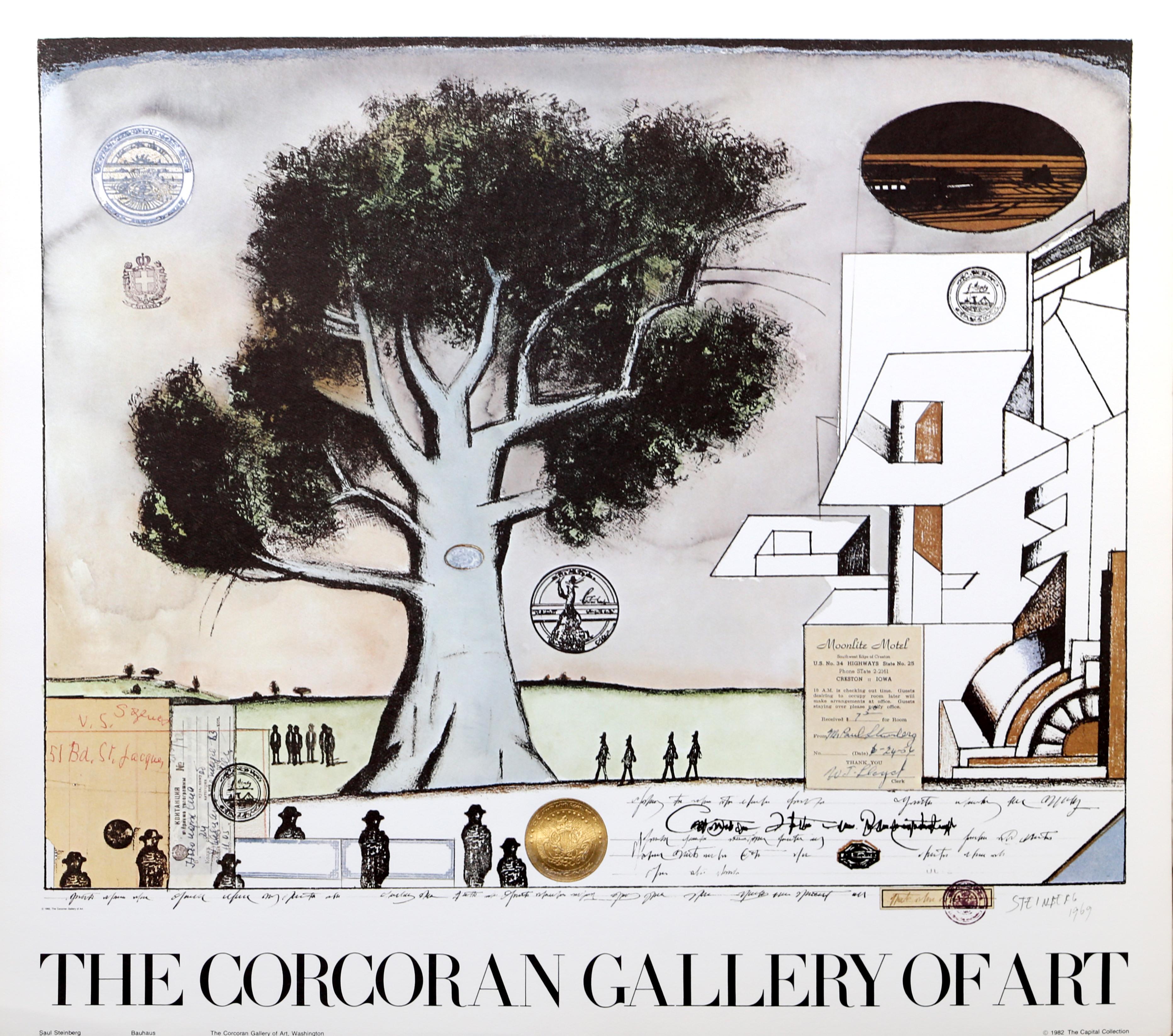 Cartel antiguo de la exposición del famoso artista neoyorquino Saul Steinberg en la Galería de Arte Corcoran de Washington DC. 