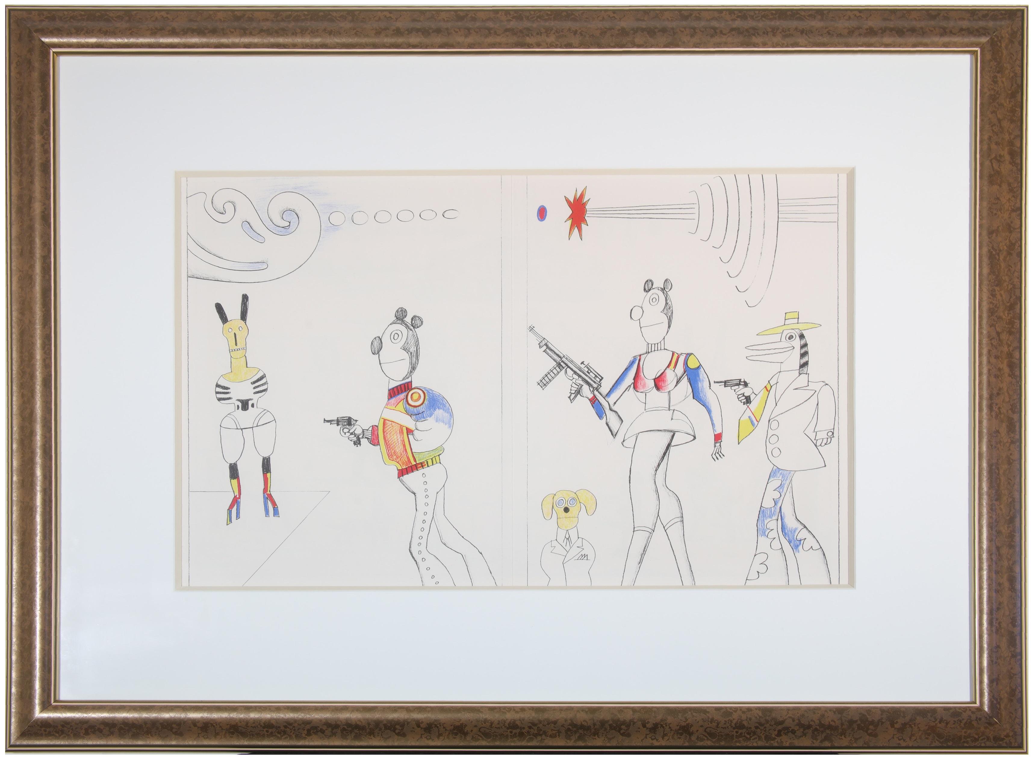 Saul Steinberg Figurative Print – Derriere le Miroir