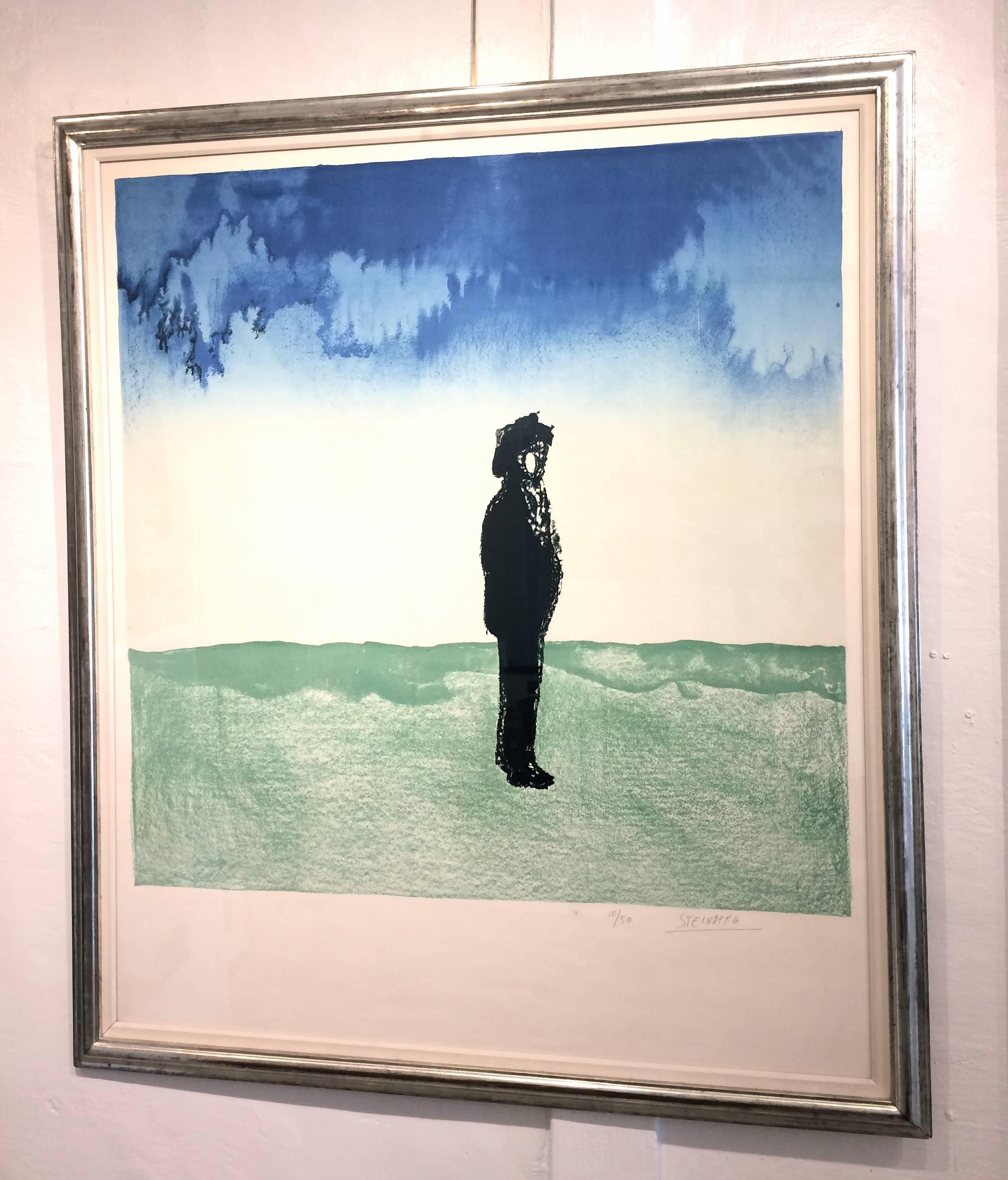 Stehender Mann Große Farblithographie – Print von Saul Steinberg