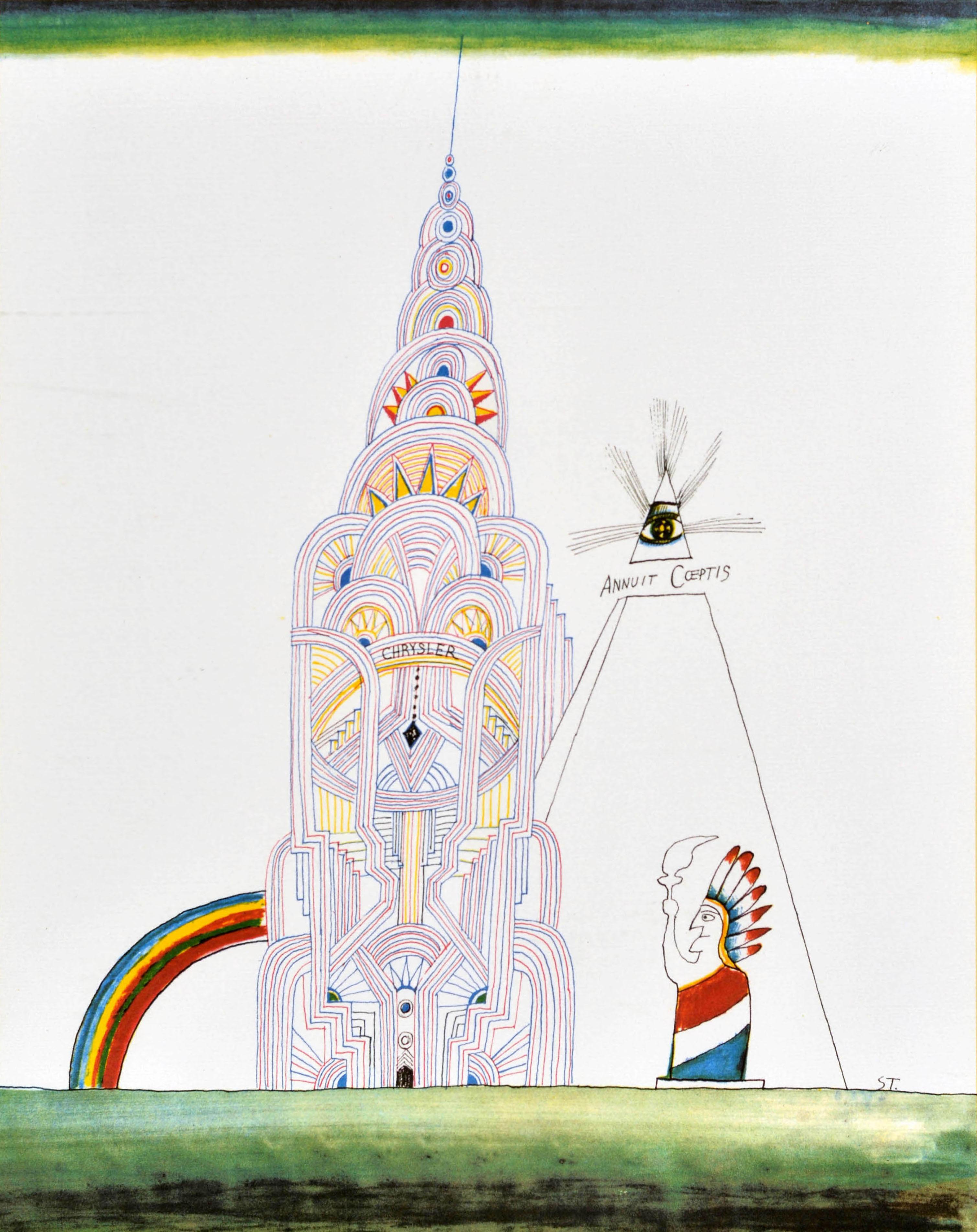 Poster pubblicitario originale d'epoca Saul Steinberg Chrysler Building Maeght in vendita 1