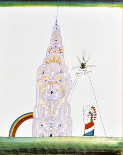 Original-Vintage-Werbeplakat Saul Steinberg Chrysler Building Maeght, Kunst