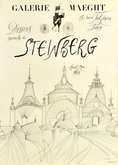 Affiche d'exposition d'art vintage d'origine Saul Steinberg Dessins Recent Drawings