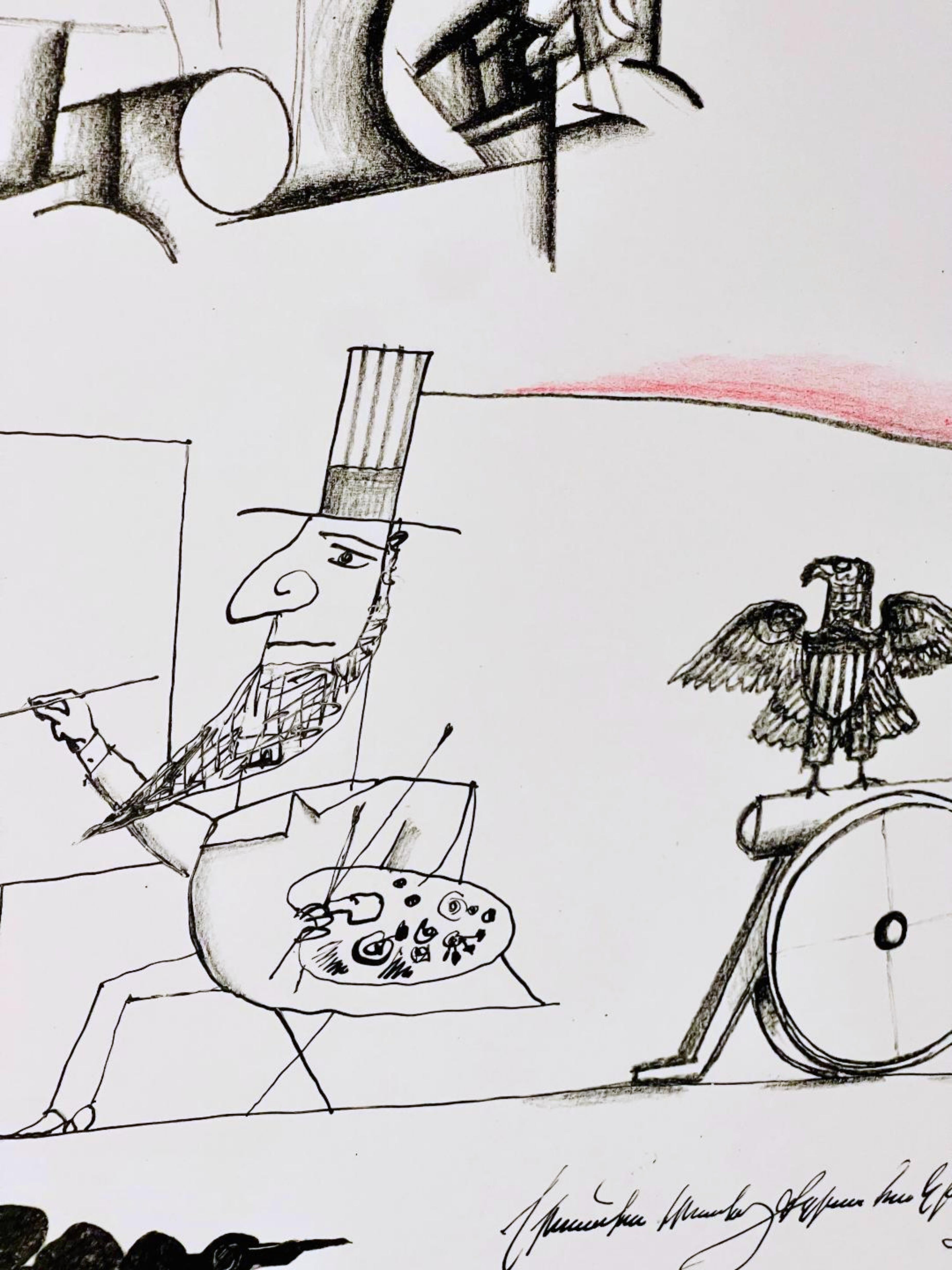 Saul Steinberg 
Arte de Sam, de The New York International Portfolio), 1966
Litografía sobre papel tejido con sello ciego
Firmado a lápiz y numerado 12/225 en el anverso
Publicado por Tanglewood Press, Knickerbocker Machine and Foundry, Inc., Nueva