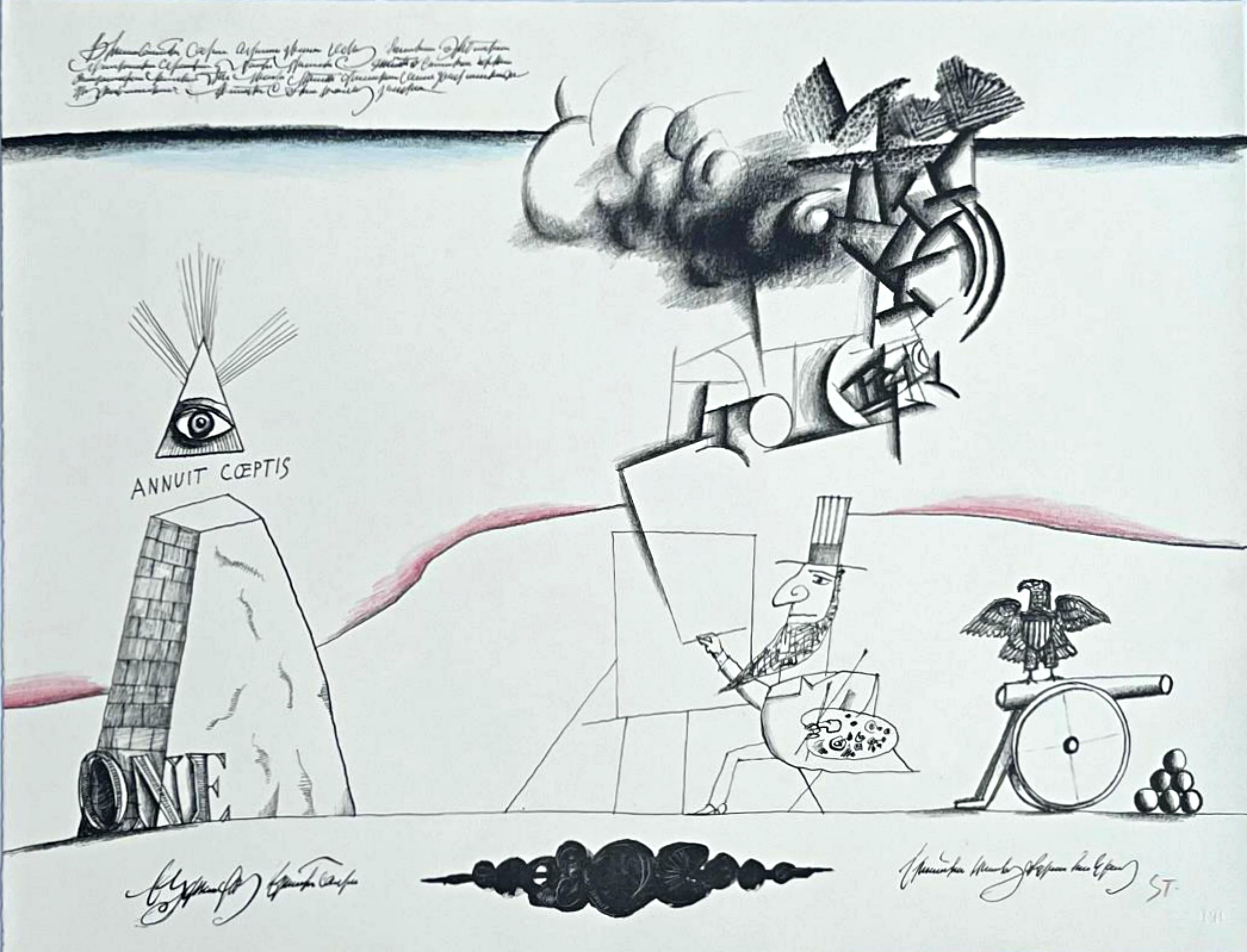 Figurative Print de Saul Steinberg - Arte de Sam, de la cartera internacional de Nueva York, litografía firmada/n de 1966