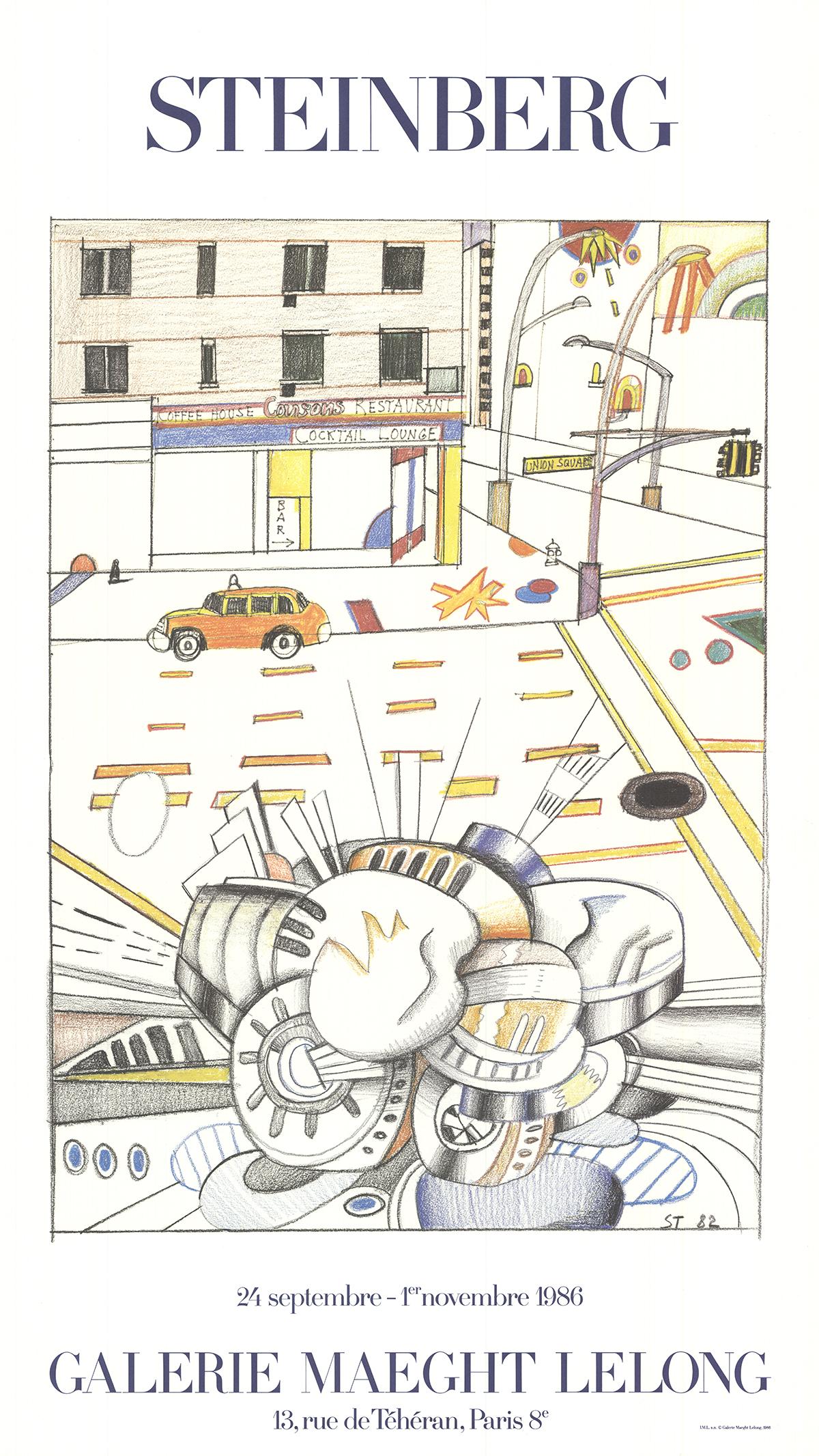 Cocktail Lounge-39.75" x 22.5" Exhibition Poster-1986 - Print by After Saul Steinberg