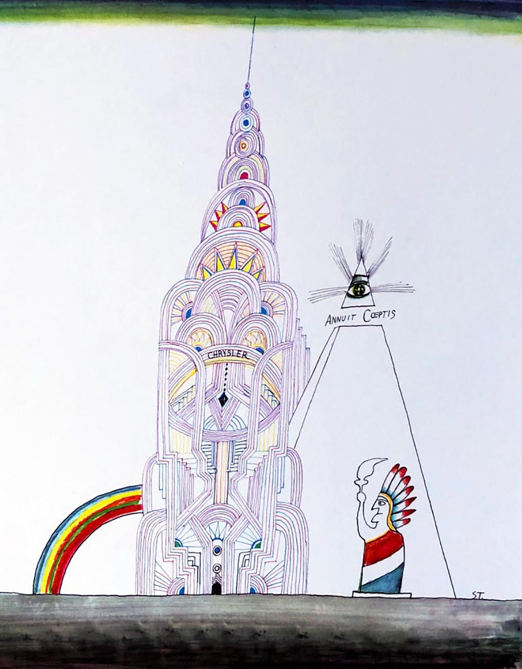Saul Steinberg, New York Empire State Building Lithograph 
Published by: Galerie Maeght, Paris, c.1970
Portfolio: Derrière le miroir
Excellent frame piece

Lithograph in colors c.1970
11 x 14 inches
Very good plus condition 
Plate signed (lower