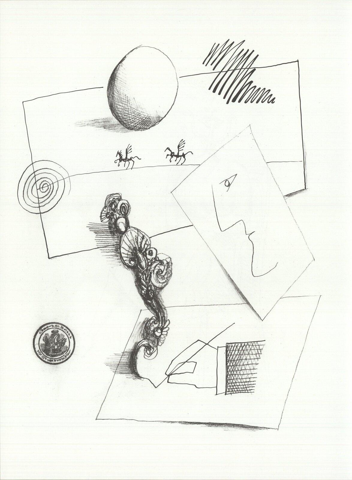 Saul Steinberg Still-Life Print - Steinberg, Illustration, Derrière le miroir (after)