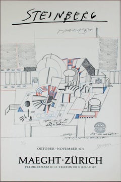 "Trompe L'Oeil", litografia astratta originale a colori firmata da Saul Steinberg