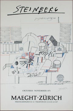 " Trompe L'Oeil ", lithographie originale en couleurs abstraite signée par Saul Steinberg.