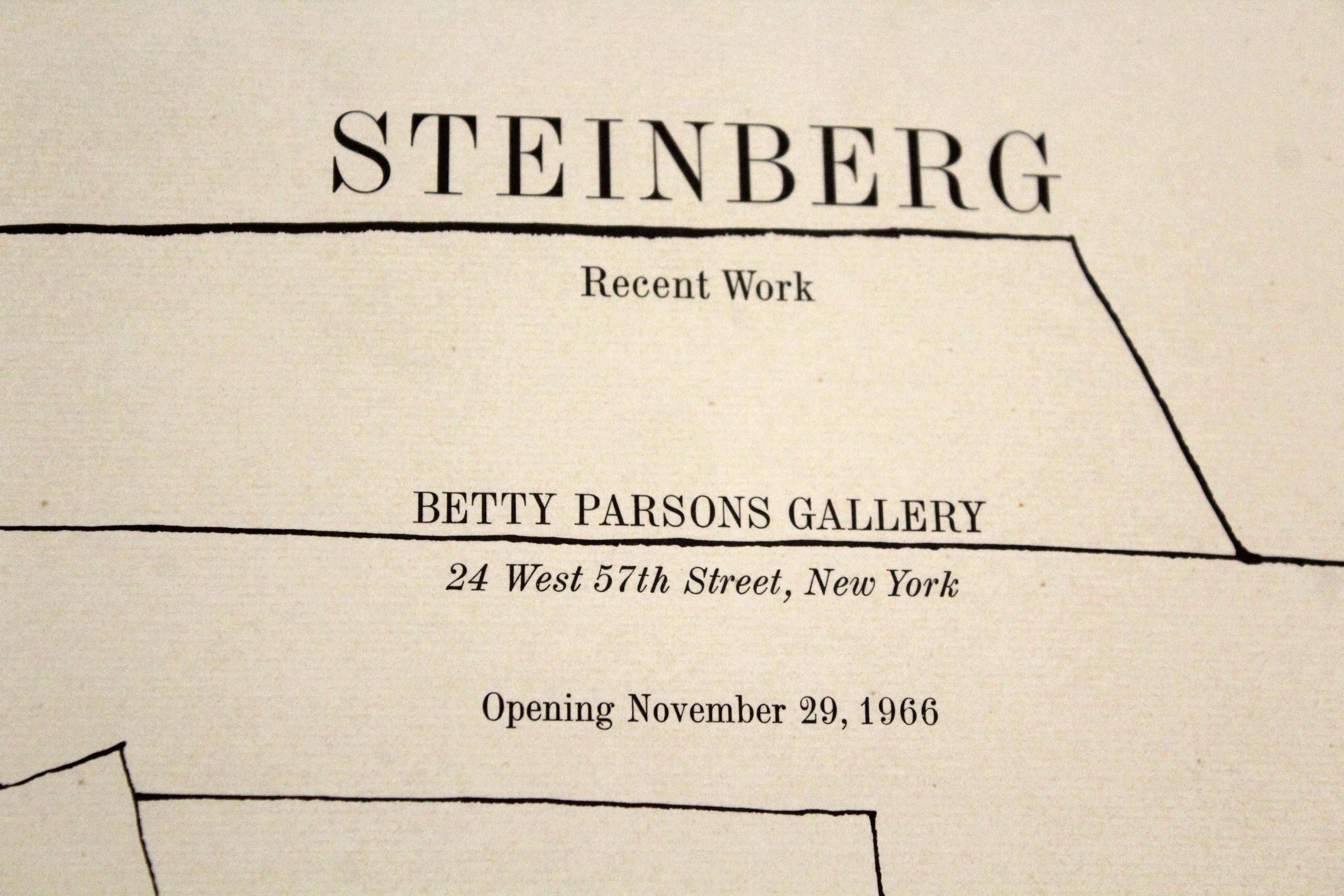 Saul Steinberg Vintage Exhibition Poster Recent Work at Betty Parsons Gallery In Good Condition In Keego Harbor, MI