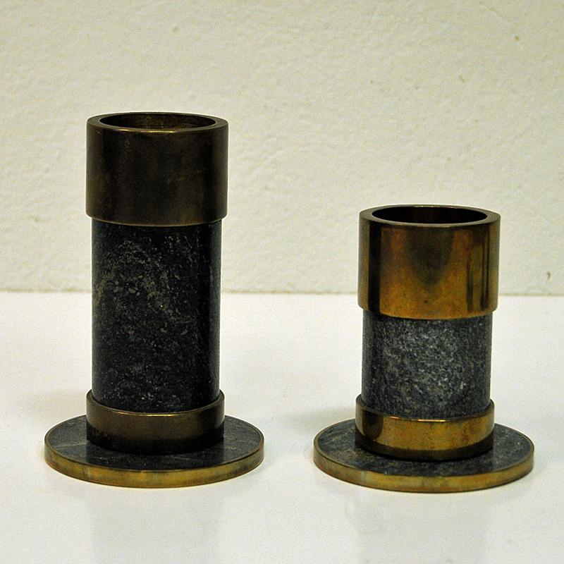 Brushed Saulo Candleholder with Salt & Pepperset of Stone and Brass, Sulitjelma, Norway