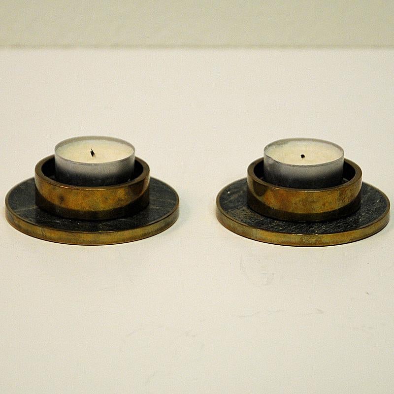 Saulo Candleholder with Salt & Pepperset of Stone and Brass, Sulitjelma, Norway In Good Condition In Stockholm, SE