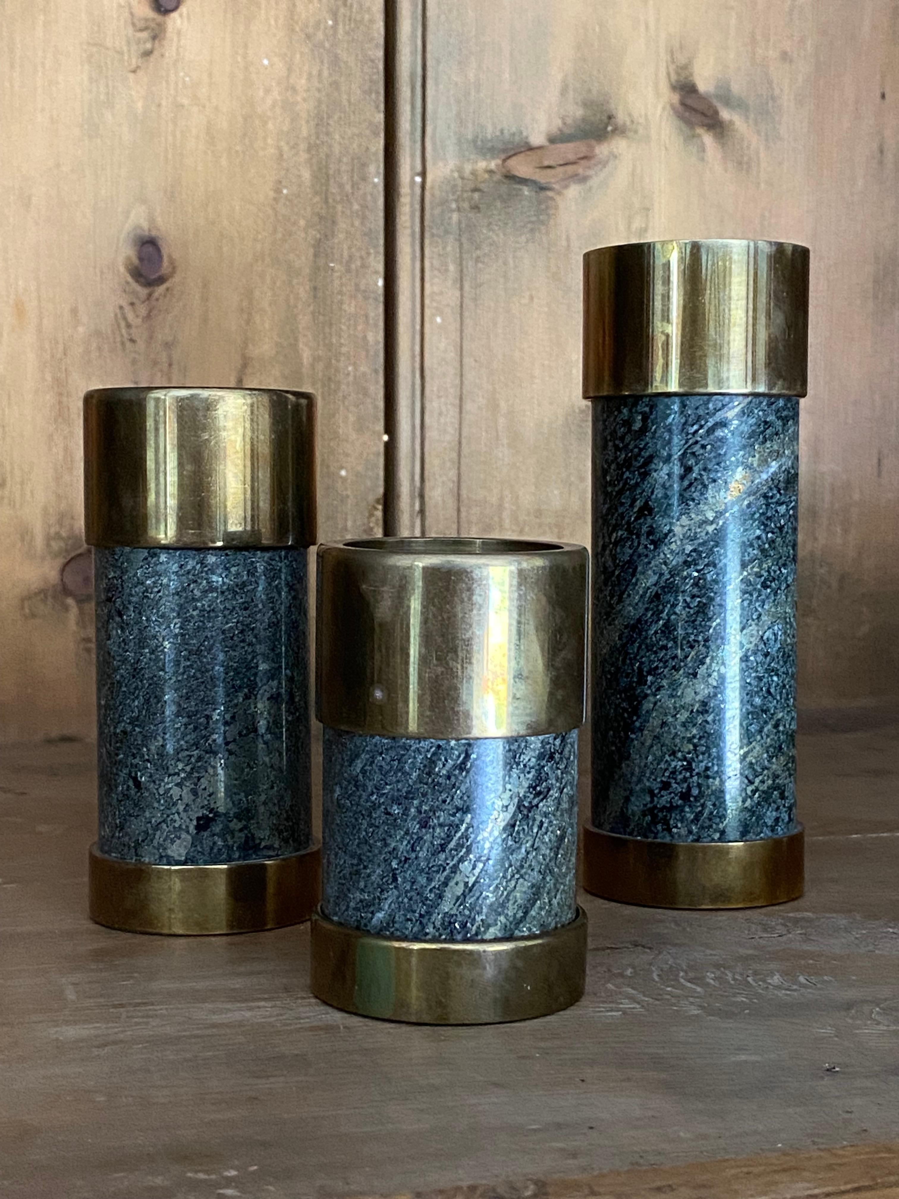 Saulo for Sulitjelma Stein og Metall Bougeoirs en pierre et bronze, lot de 3 en vente 5