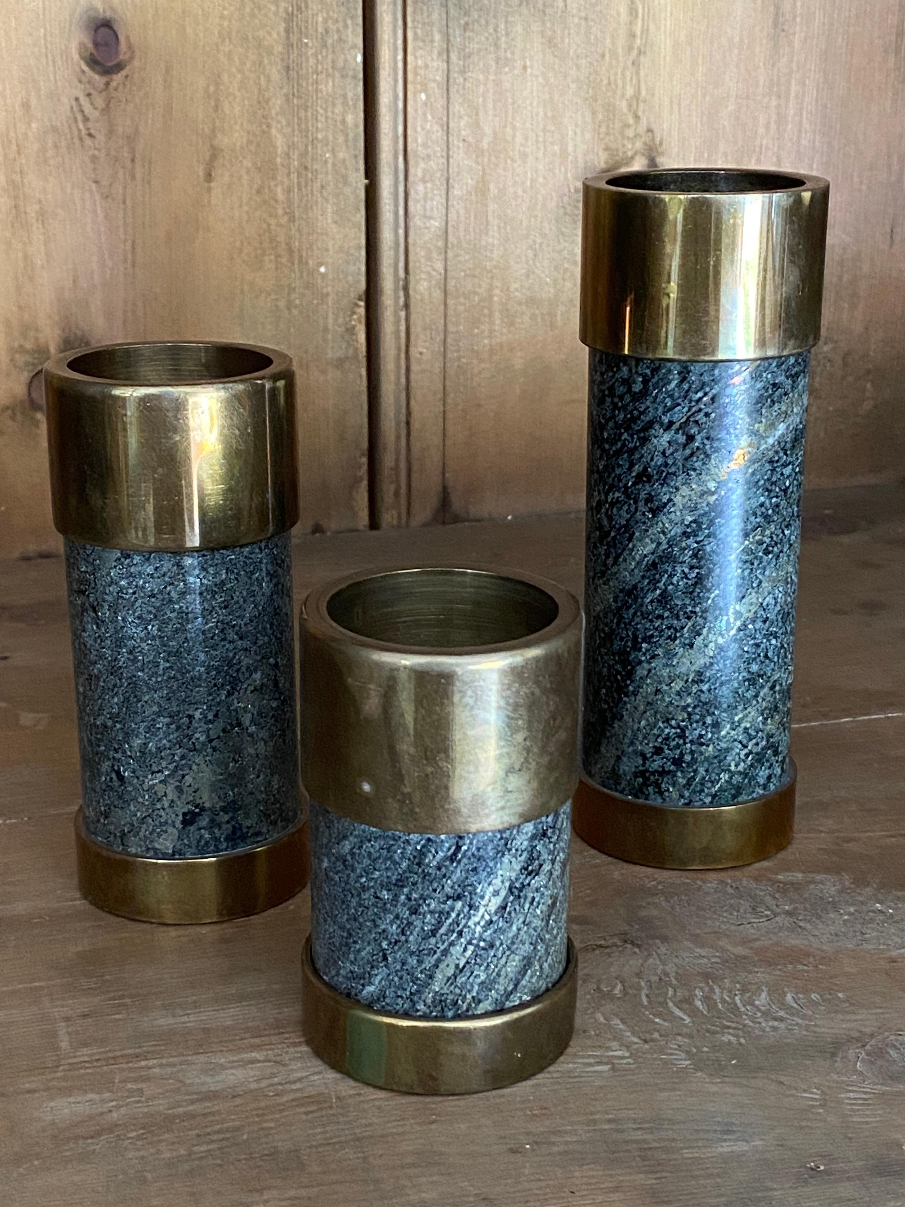 Saulo for Sulitjelma Stein og Metall Bougeoirs en pierre et bronze, lot de 3 en vente 6