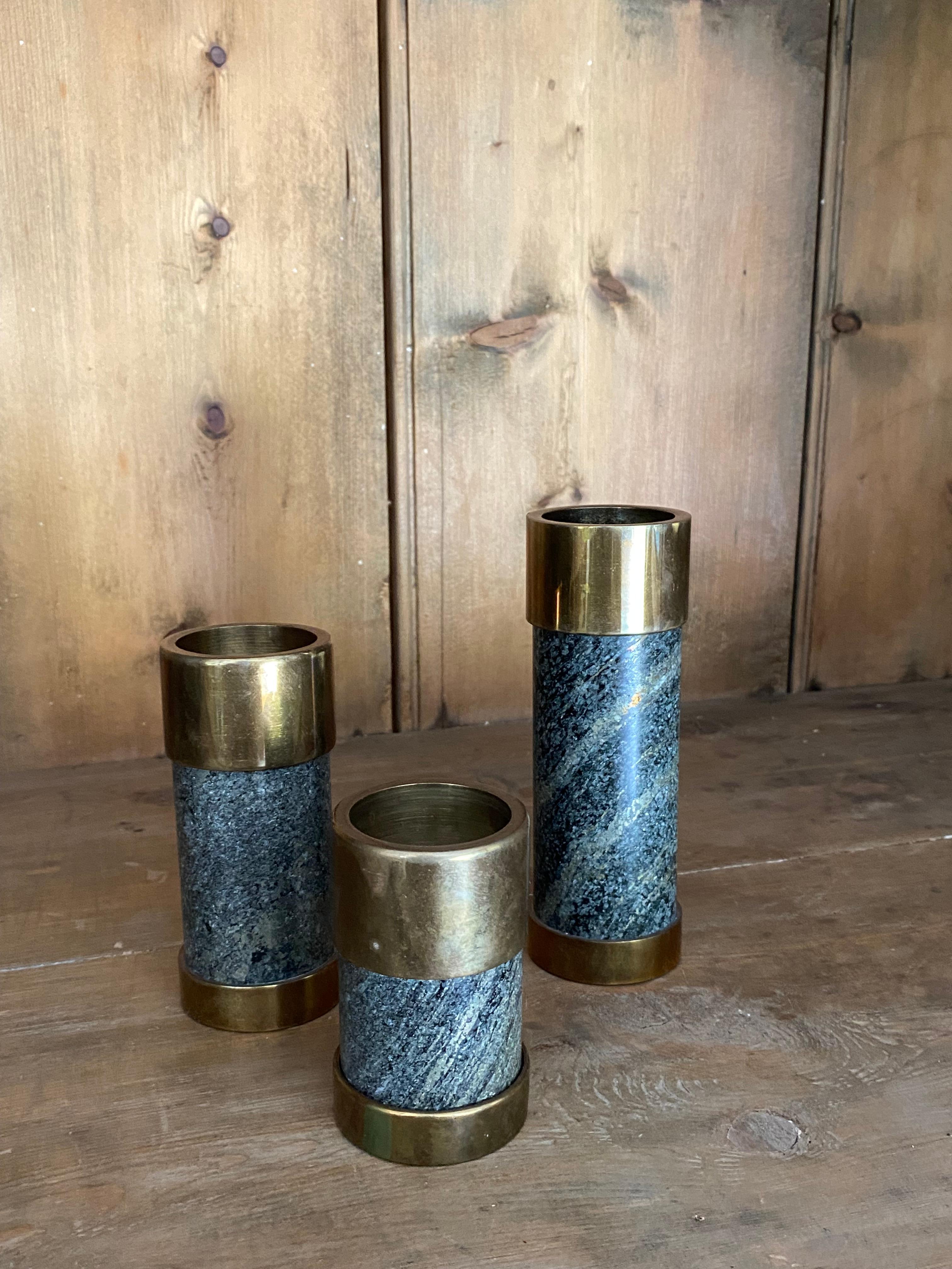 Saulo for Sulitjelma Stein og Metall Bougeoirs en pierre et bronze, lot de 3 en vente 7