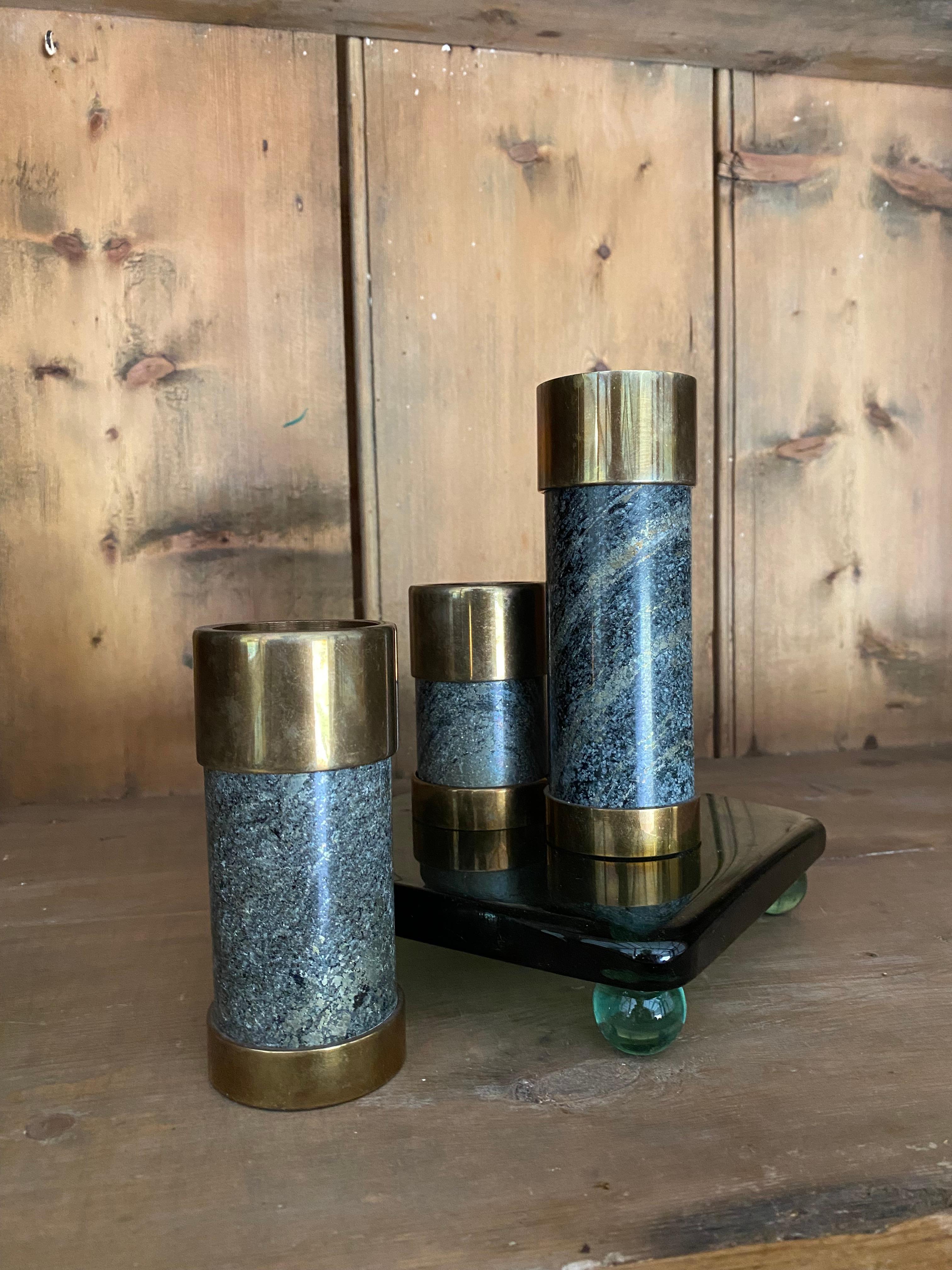 Saulo for Sulitjelma Stein og Metall Bougeoirs en pierre et bronze, lot de 3 en vente 8