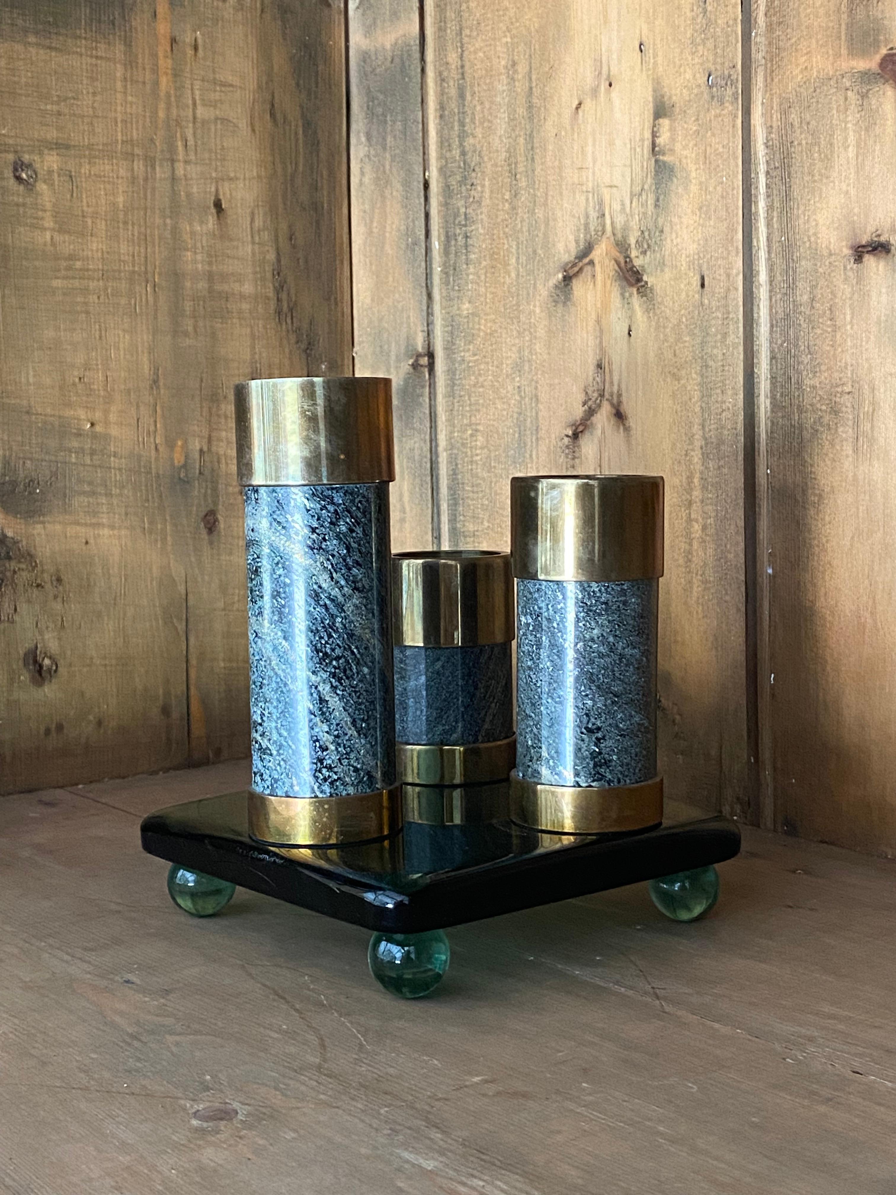 Saulo for Sulitjelma Stein og Metall Bougeoirs en pierre et bronze, lot de 3 en vente 11