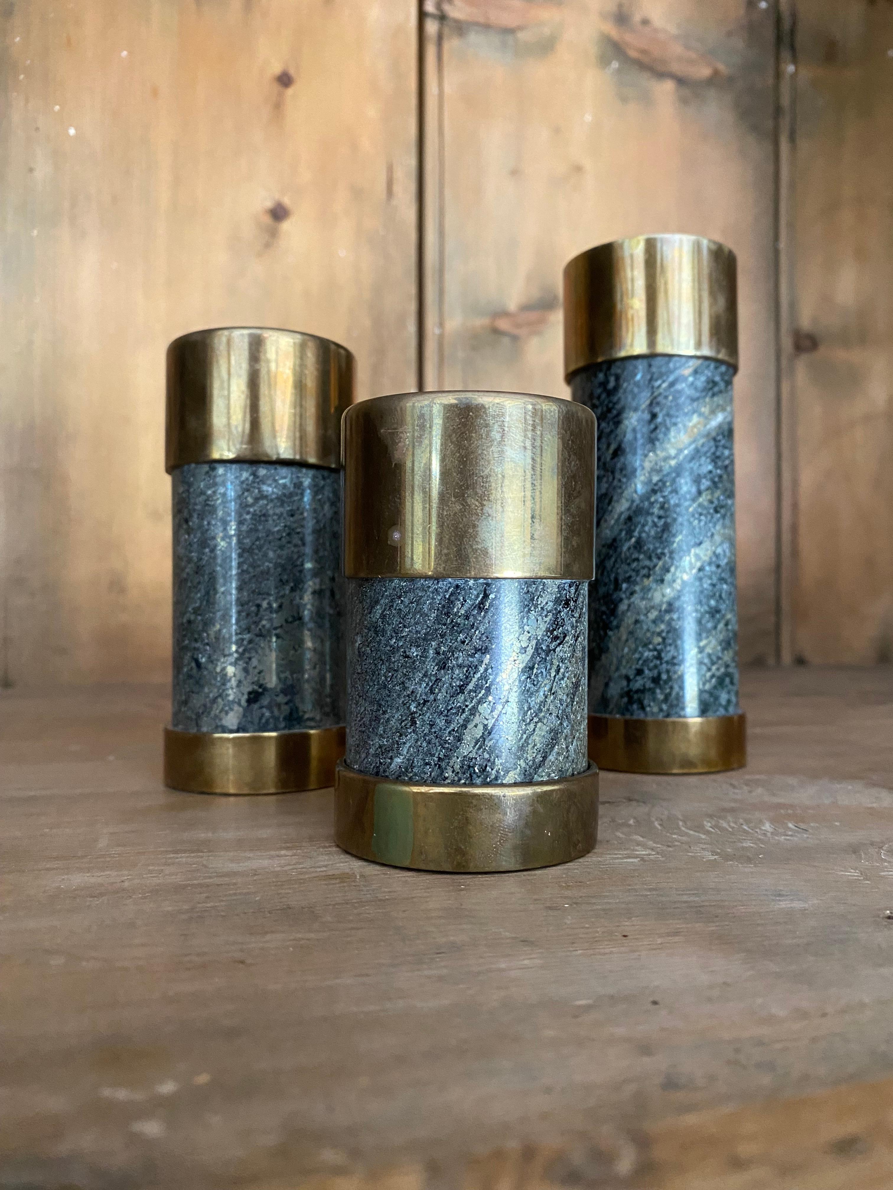 Norvégien Saulo for Sulitjelma Stein og Metall Bougeoirs en pierre et bronze, lot de 3 en vente