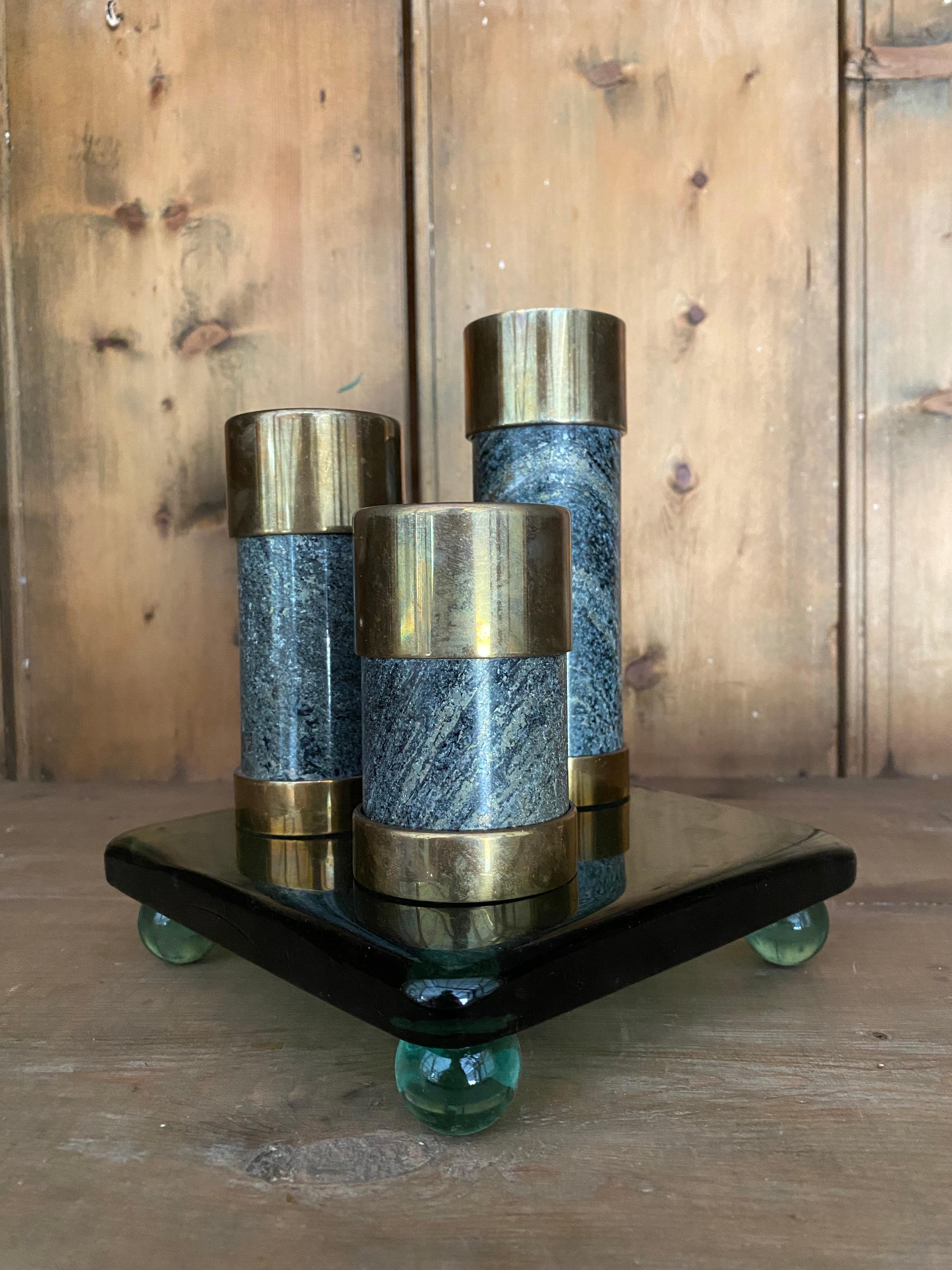Saulo for Sulitjelma Stein og Metall Bougeoirs en pierre et bronze, lot de 3 Bon état - En vente à Round Top, TX