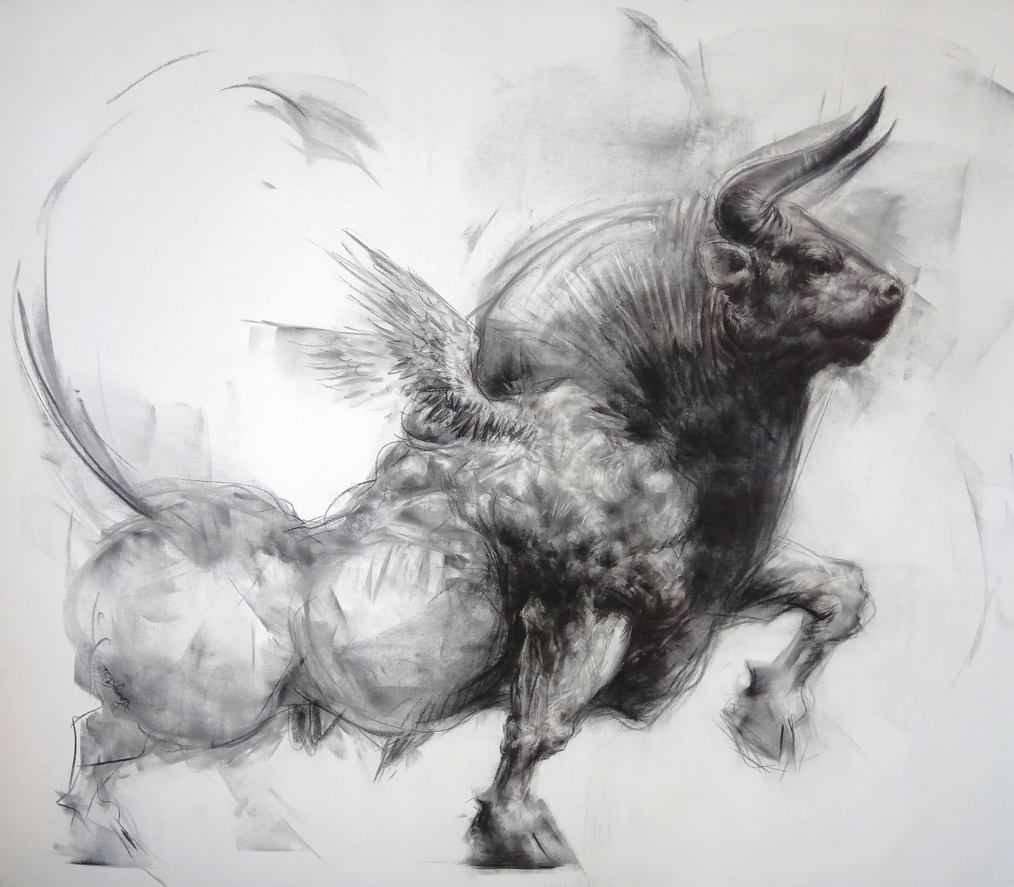 Saumya Bandyopadhyay Animal Painting - Bull Beautiful #3