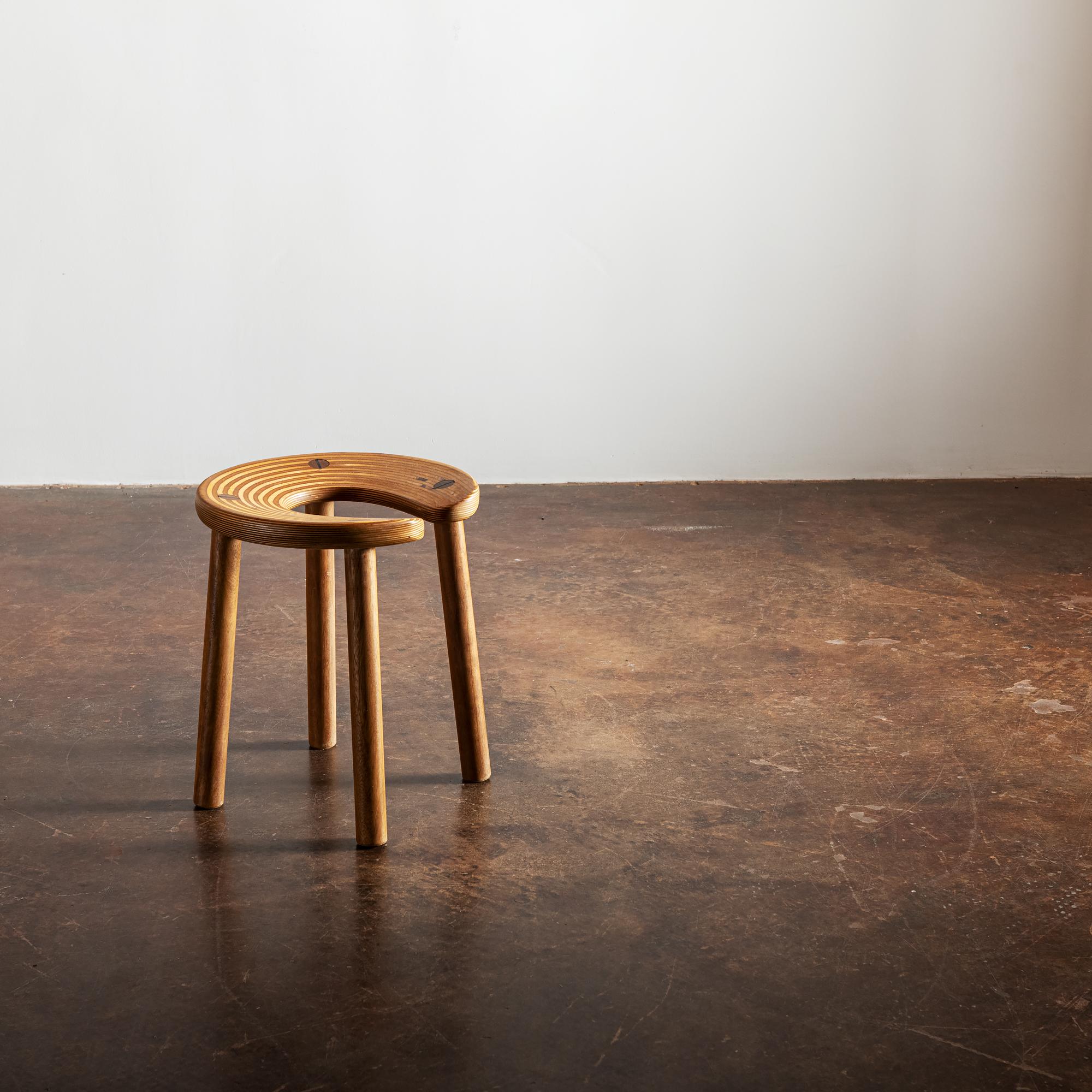 Sauna stools in laminated birch with oak legs by Antti Nurmesniemi for G. Soderstrom, 1952. Originally designed for the Palace Hotel, Helsinki.