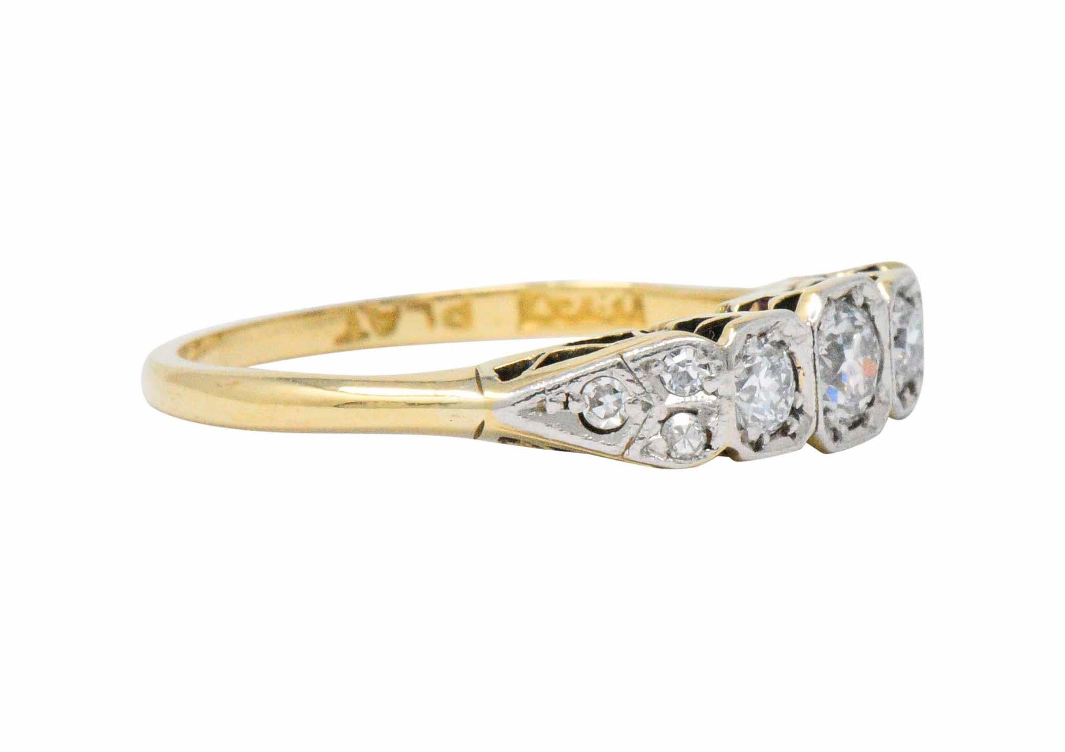 Aesthetic Movement Saunders Late Victorian 0.40 CTW Diamond And Platinum-Topped 18 Karat Gold Ring
