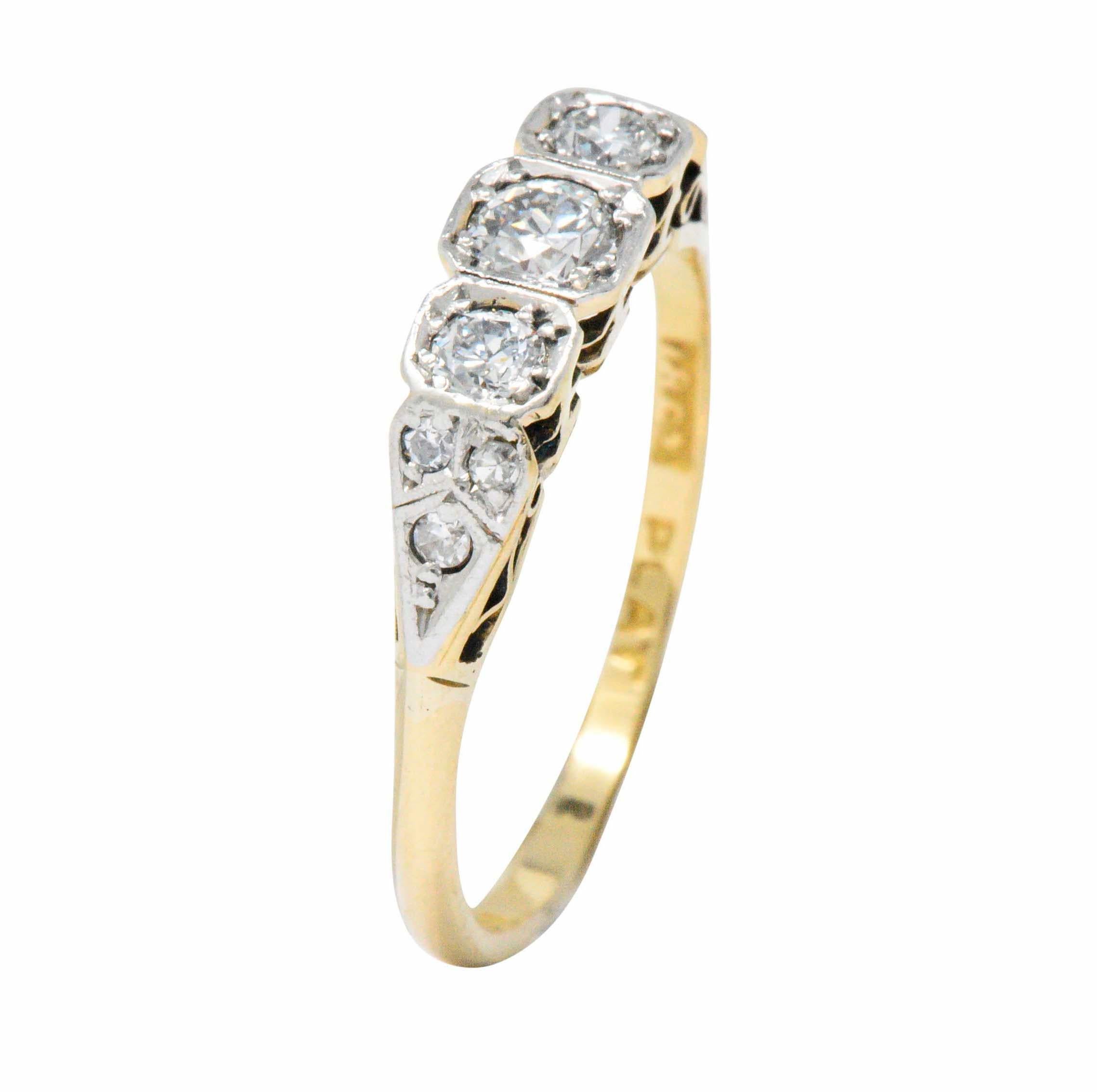Women's or Men's Saunders Late Victorian 0.40 CTW Diamond And Platinum-Topped 18 Karat Gold Ring