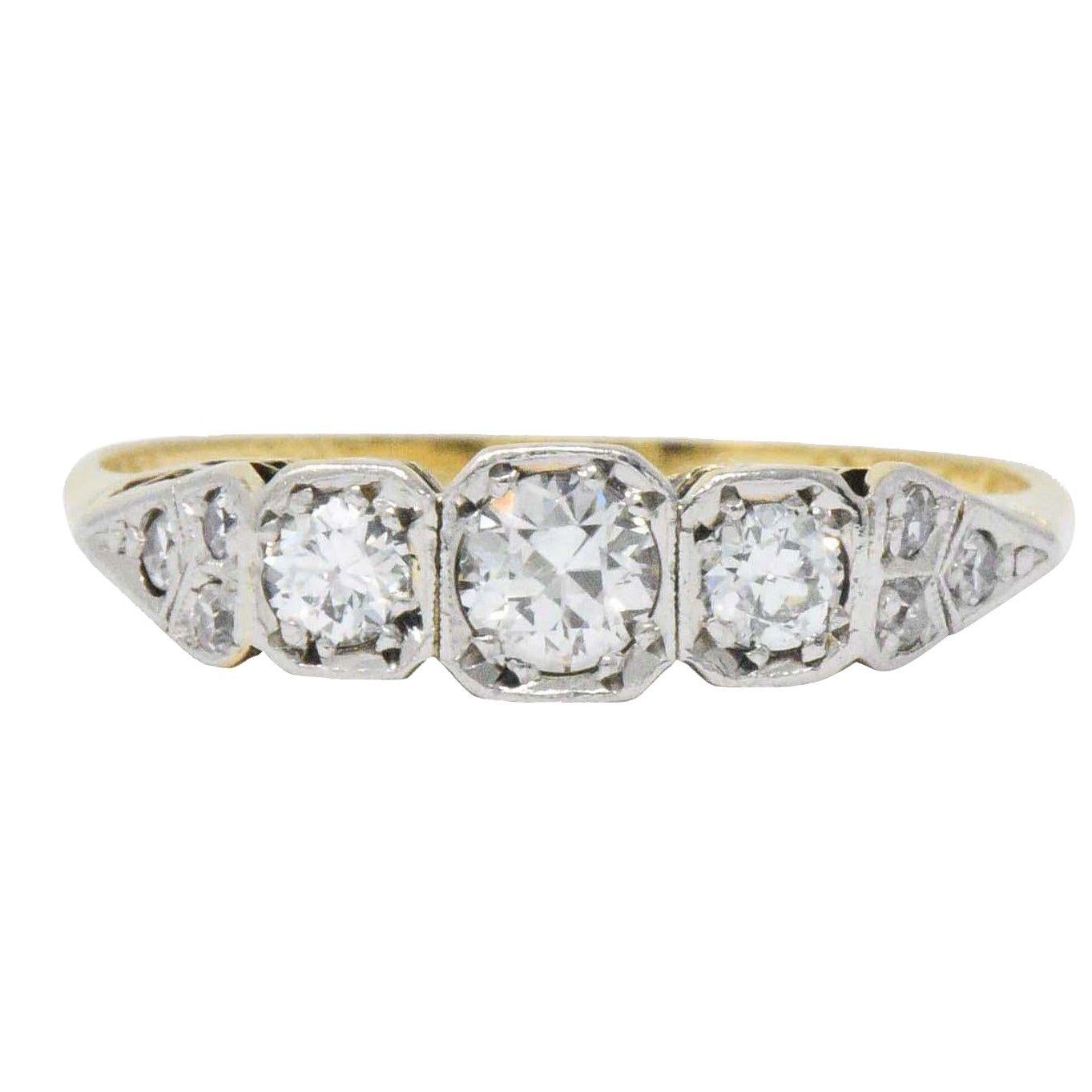 Saunders Late Victorian 0.40 CTW Diamond And Platinum-Topped 18 Karat Gold Ring