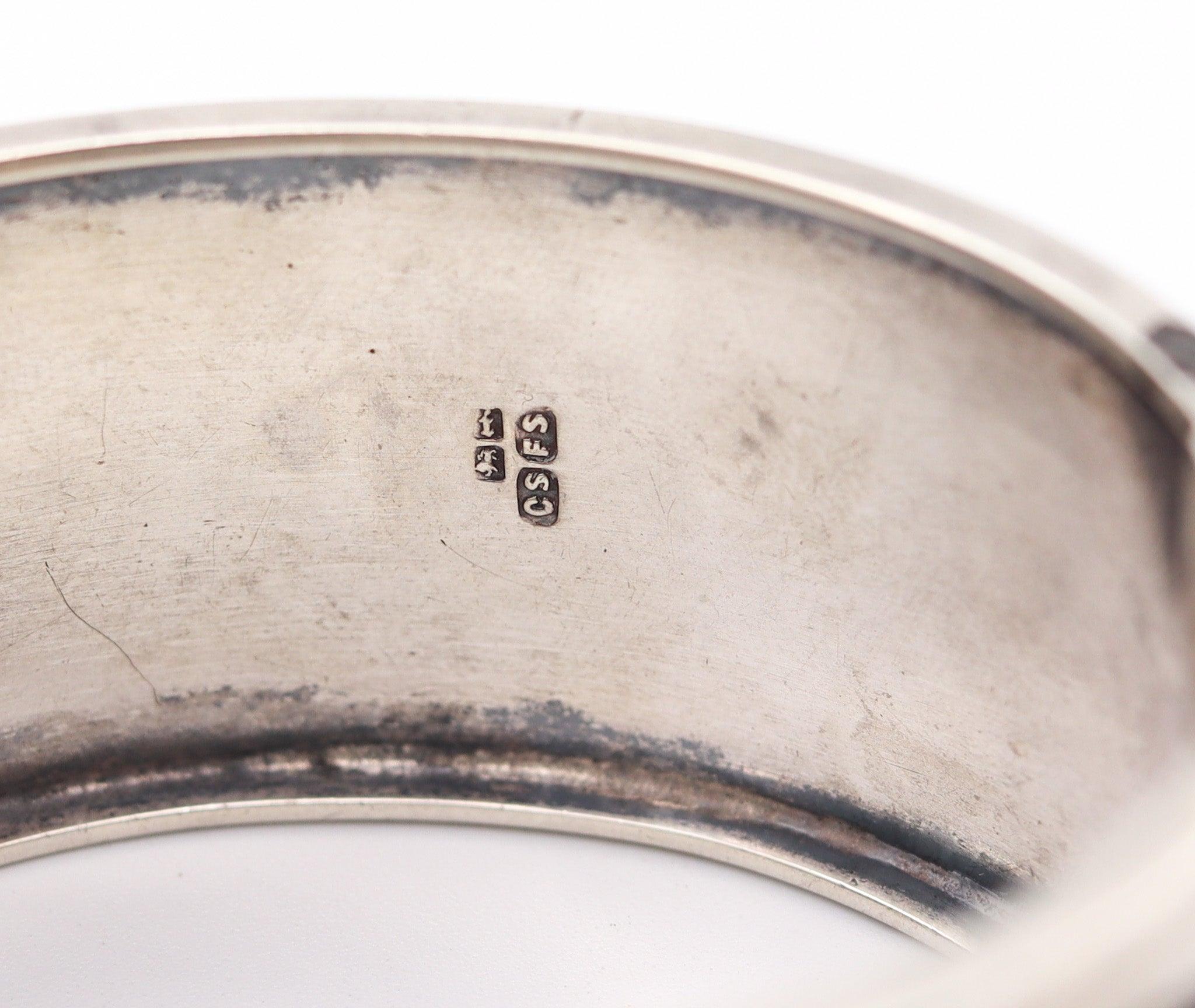 Women's SAUNDERS & SHEPERD 1883 Birmingham Victorian Buckles Bangle In .925 Sterling