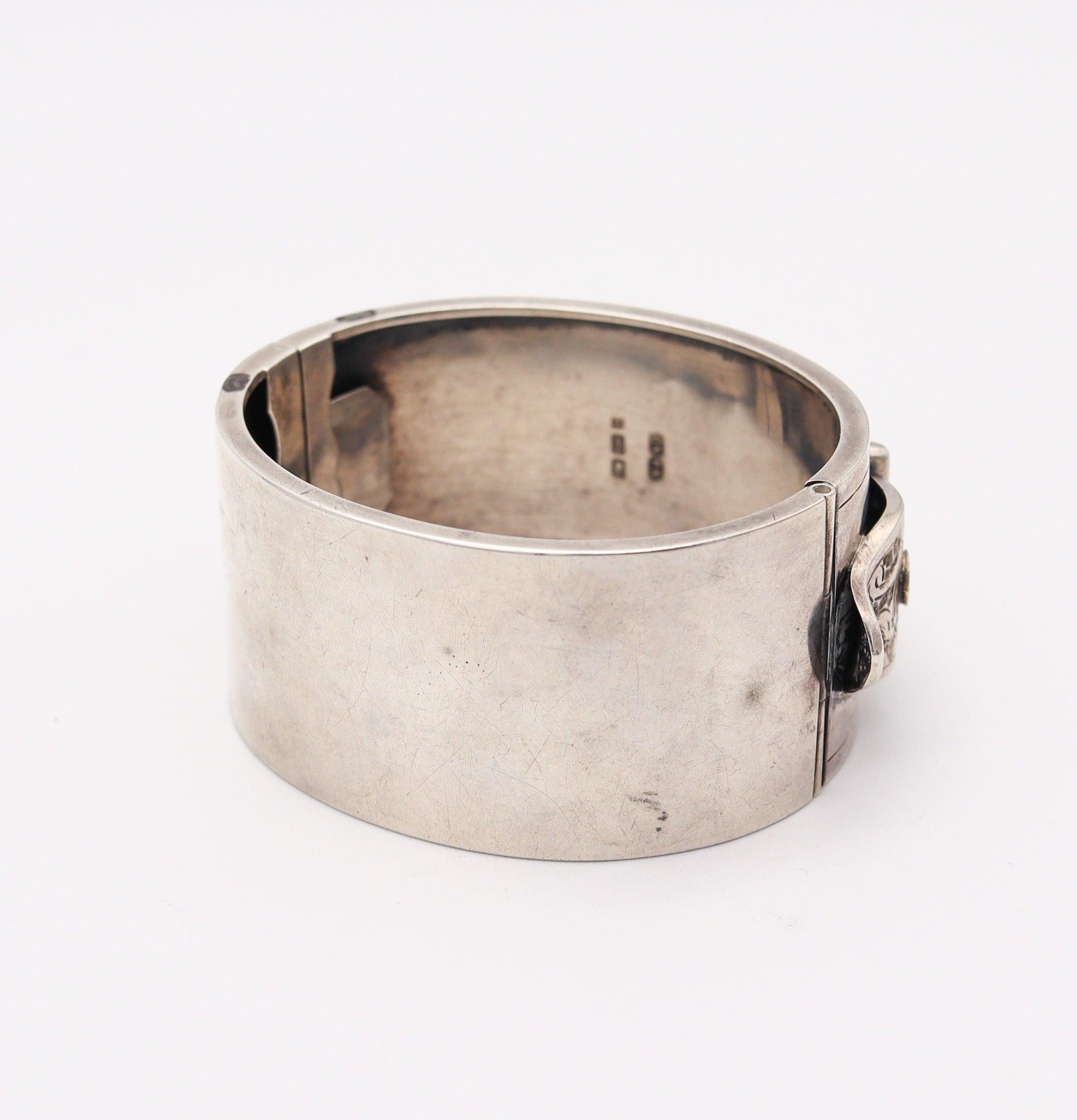 SAUNDERS & SHEPERD 1883 Birmingham Victorian Buckles Bangle In .925 Sterling 2