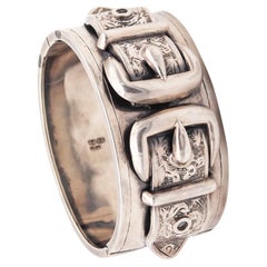 SAUNDERS & SHEPERD 1883 Birmingham Victorian Buckles Bangle In .925 Sterling