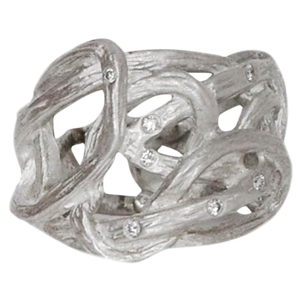 Saundra Messinger Sterling Silver Tangled Ring w/ Diamond sz 6.5 at 1stDibs