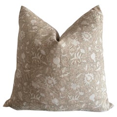 Sausalito Floral Block Printed Linen Pillow with Down Feather Insert