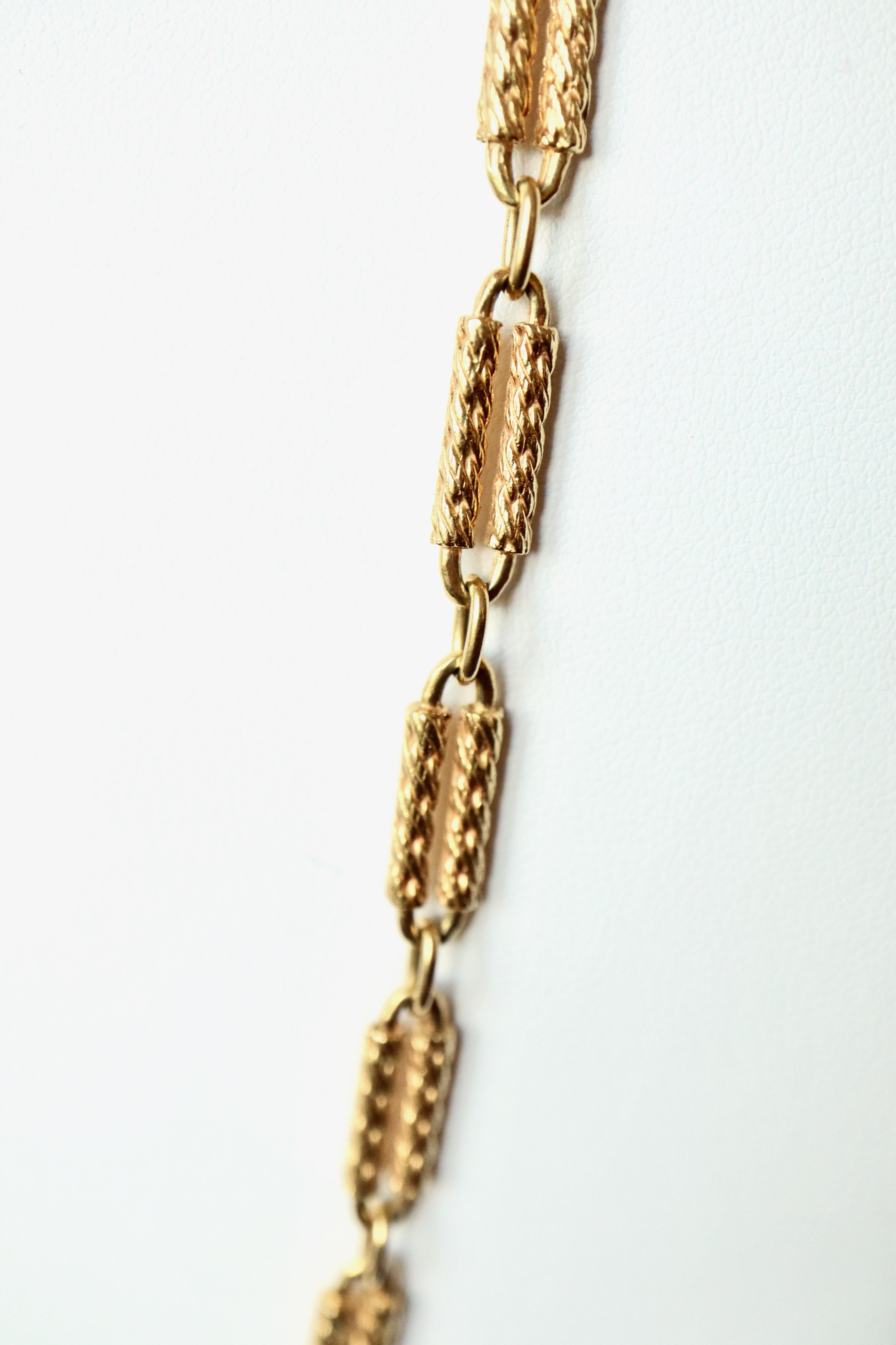 Sautoir 18 Carat Yellow Gold Long Necklace Double Rope Sticks Shape For Sale 7