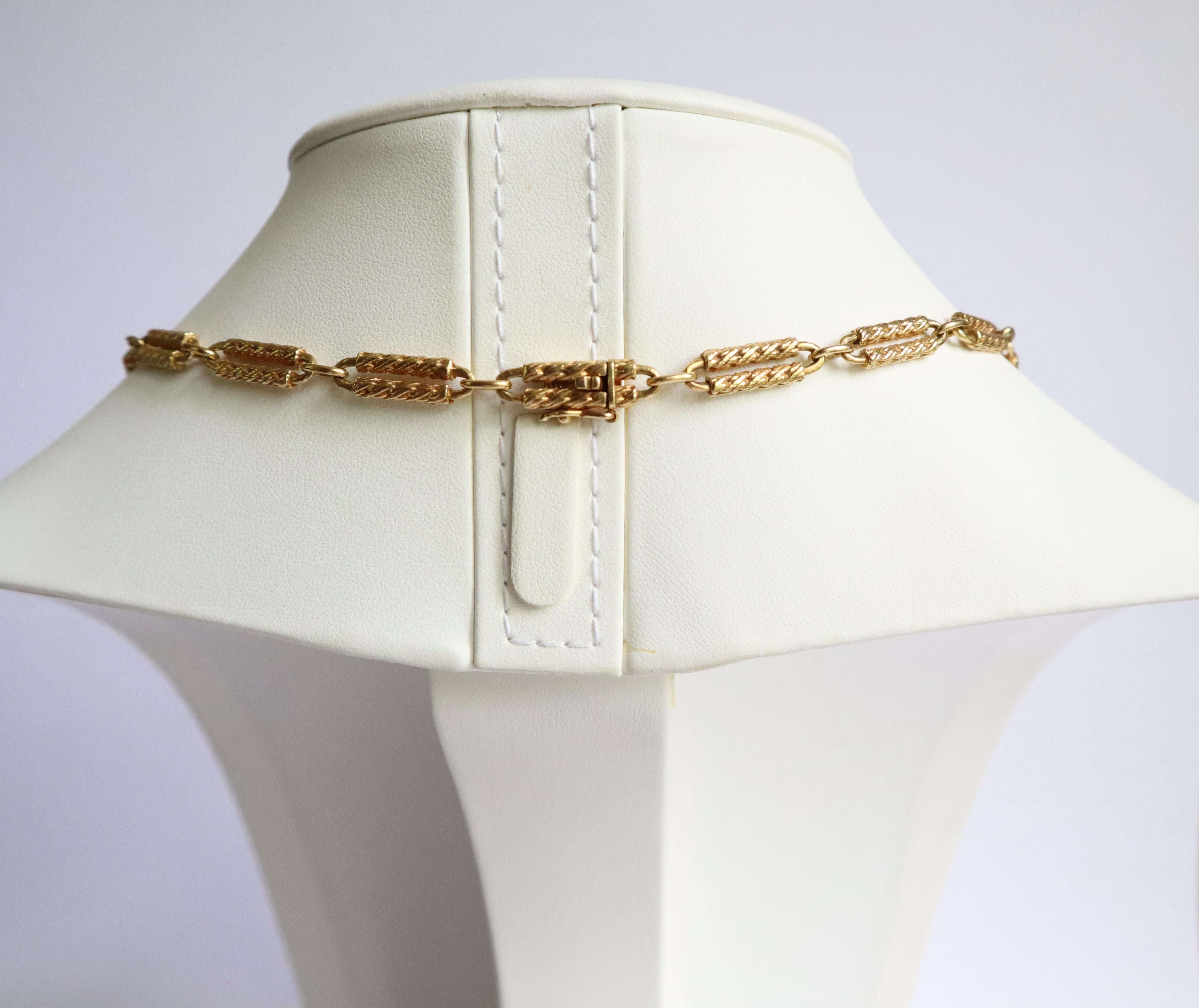 Women's Sautoir 18 Carat Yellow Gold Long Necklace Double Rope Sticks Shape For Sale