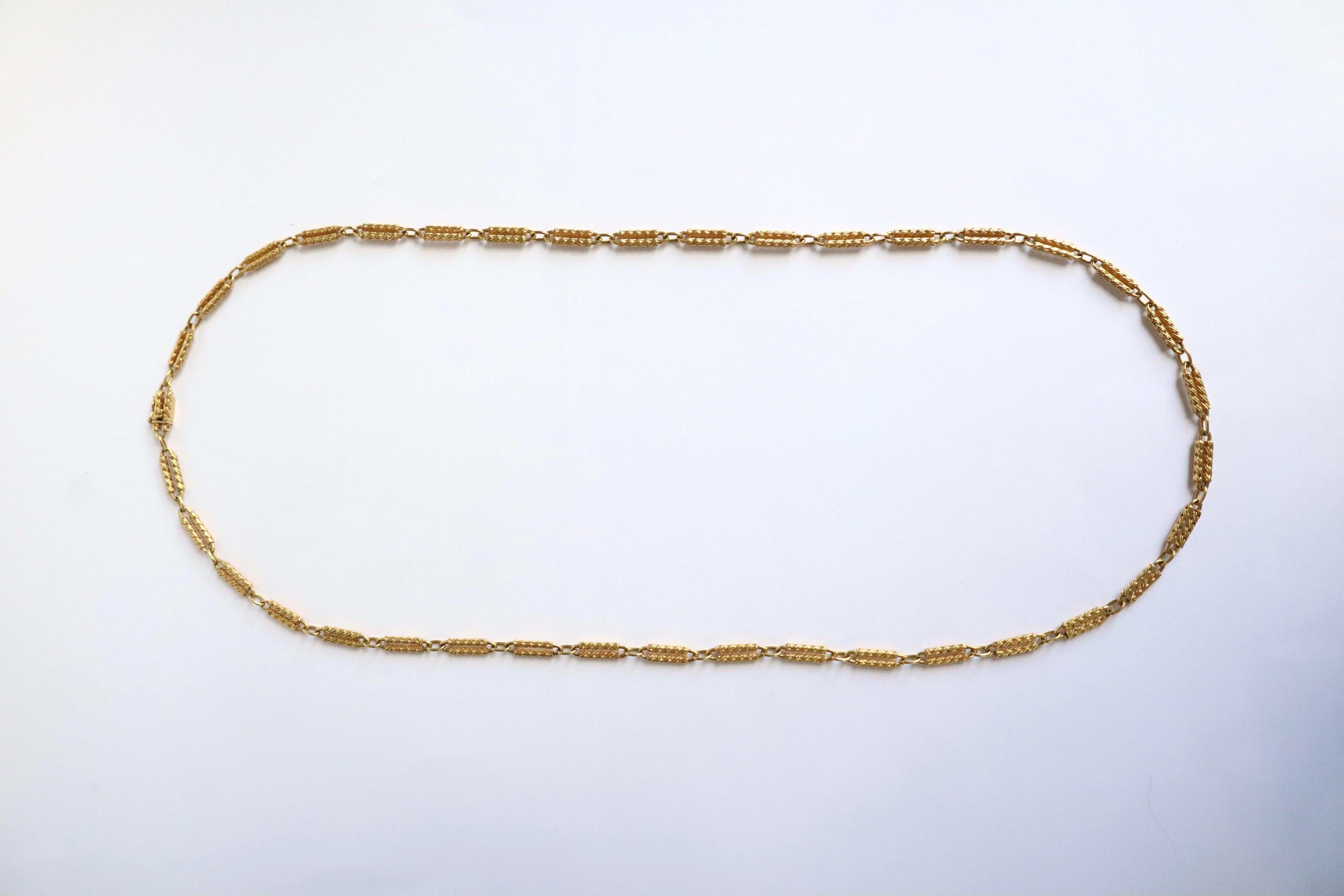 Sautoir 18 Carat Yellow Gold Long Necklace Double Rope Sticks Shape For Sale 2
