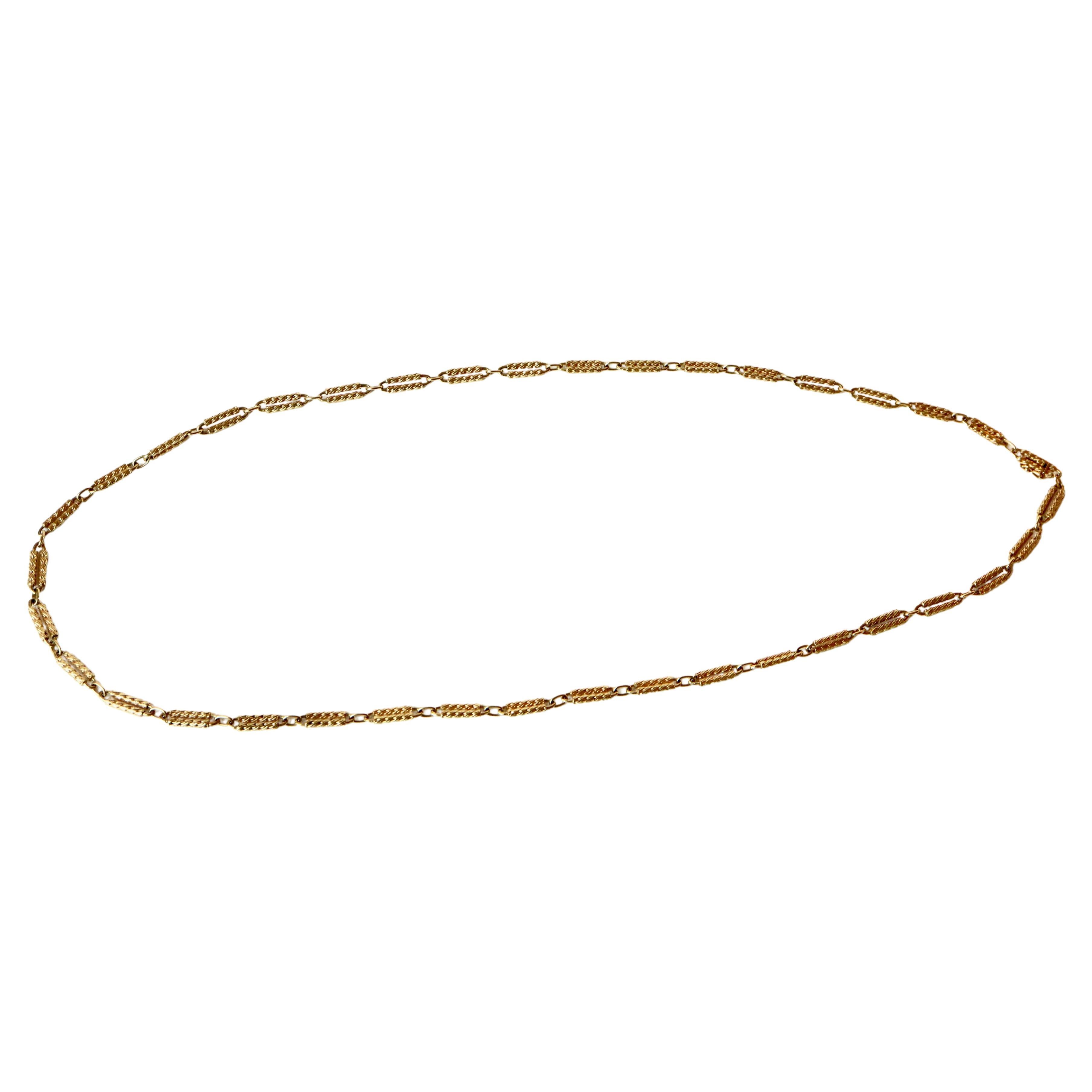 Sautoir long collier en or jaune 18 carats en forme de boucles d'oreilles en forme de double bâton
