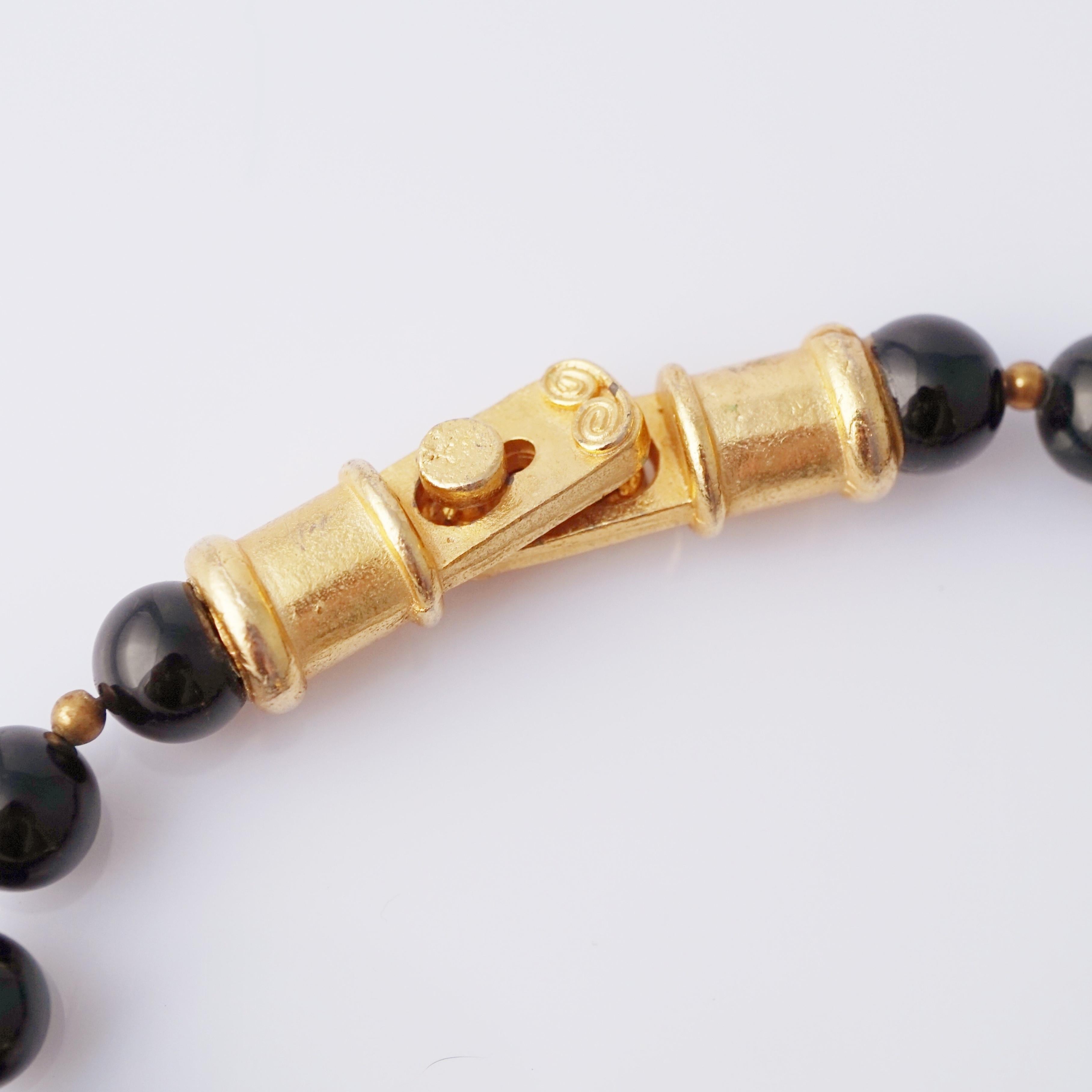 Women's Sautoir Beaded Statement Necklace With Gold Balls and Tassel, 1970s