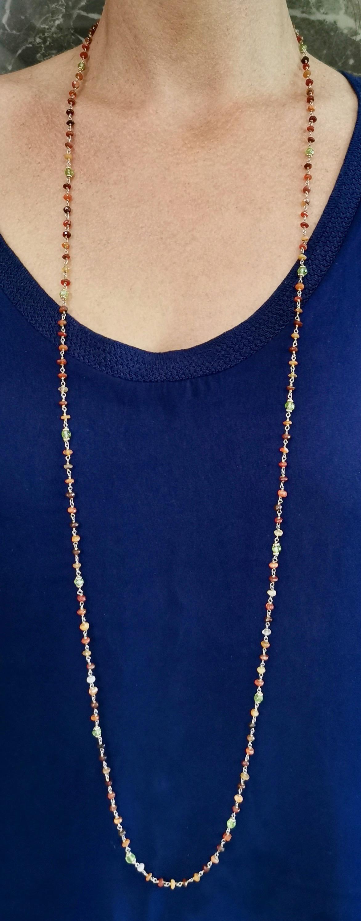 Sautoir Halskette aus Silber 925 mit Hartsteinen und Perlen im Angebot 1