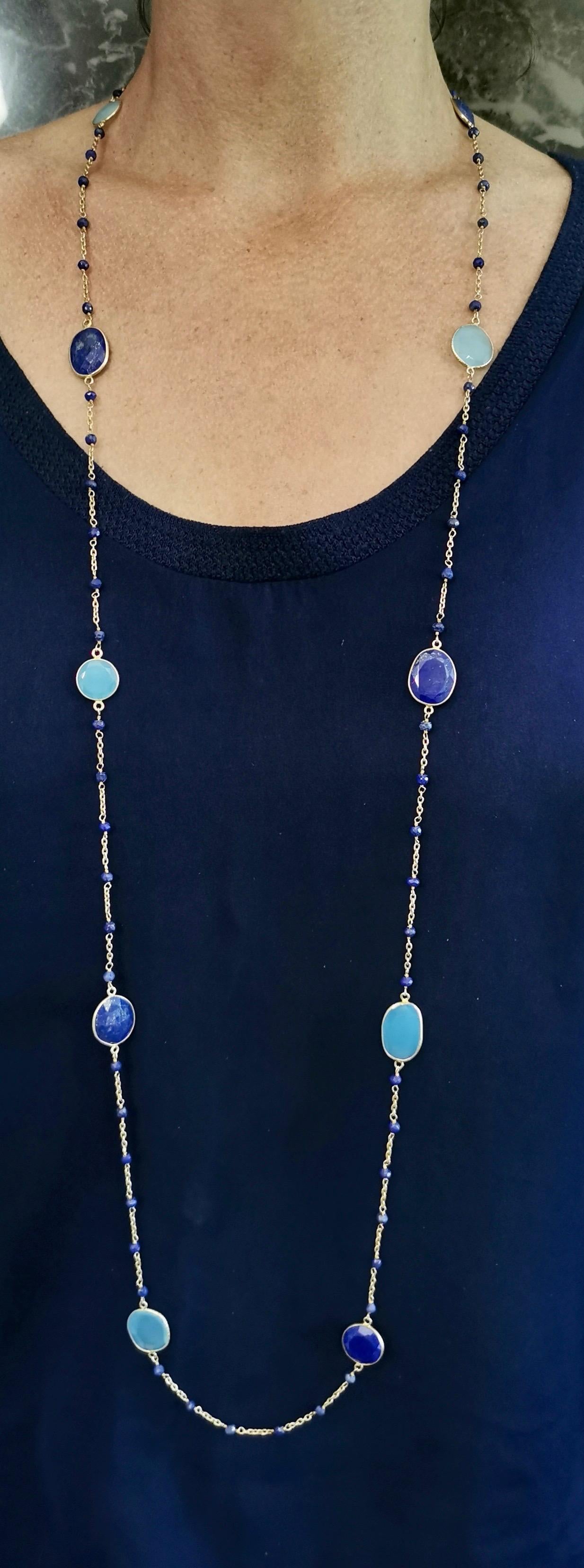 Women's or Men's Sautoir Lapis Lazuli on Silver 925 Necklace For Sale
