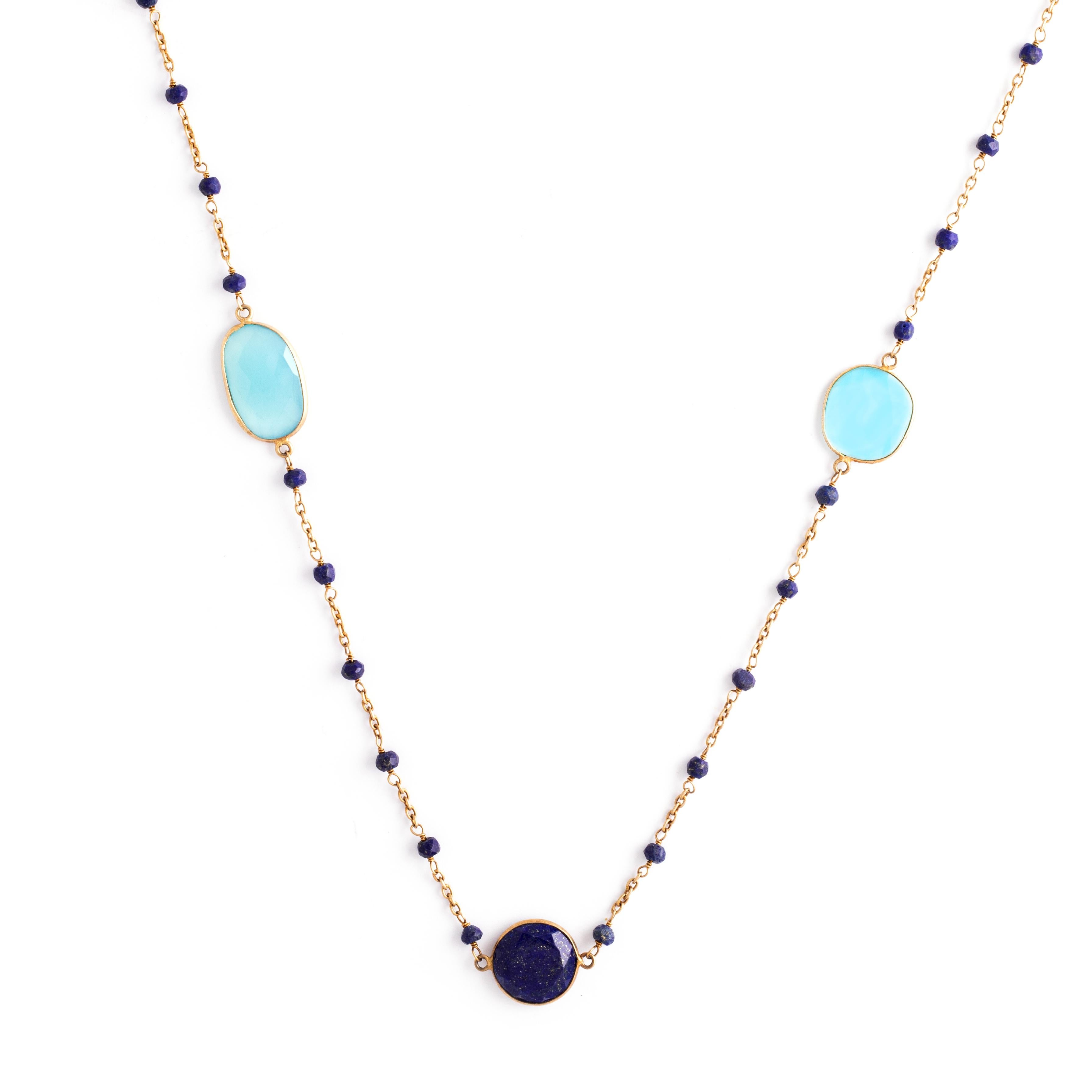 Collar Sautoir Lapislázuli sobre Plata 925 Sin cortar en venta
