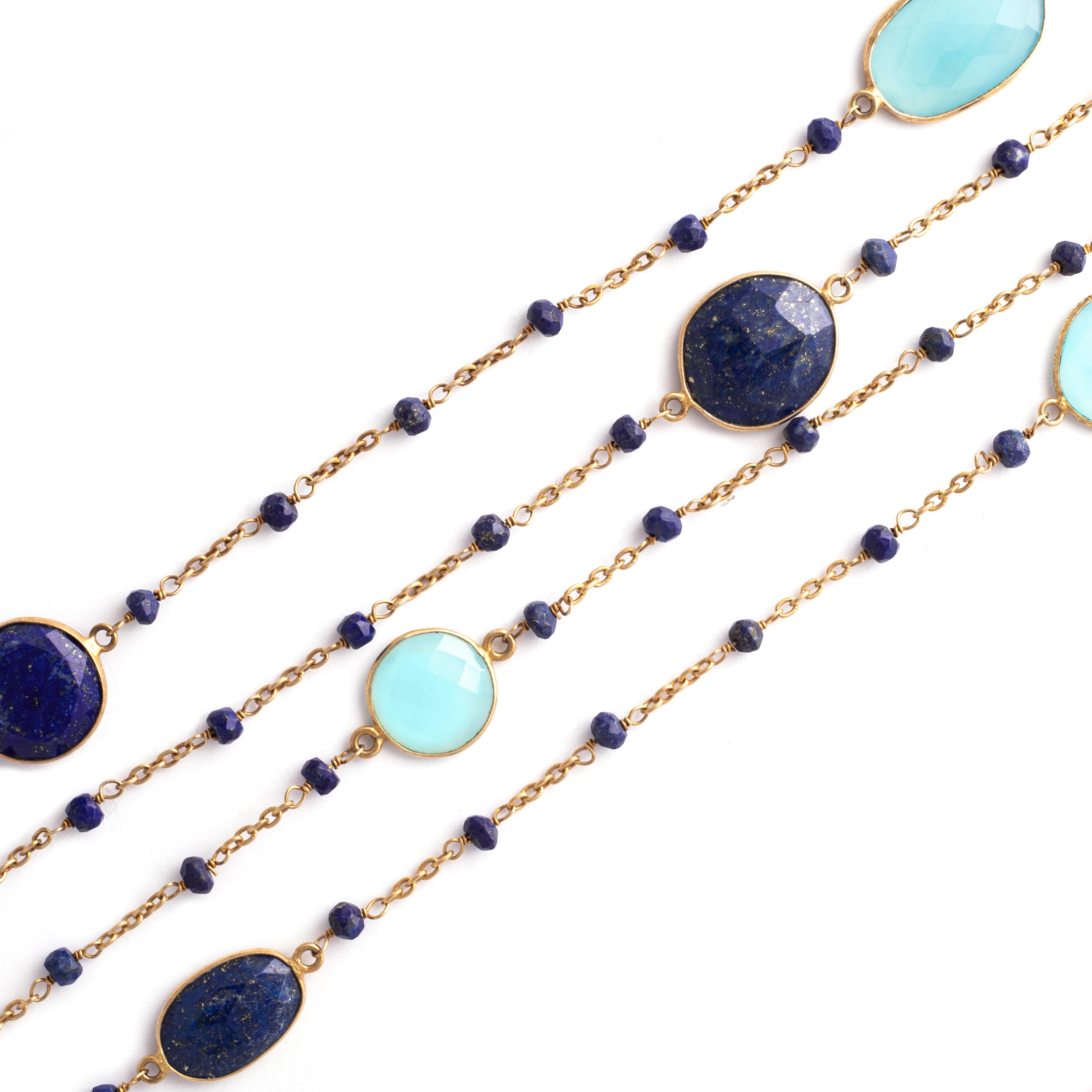 Sautoir Lapis Lazuli on Silver 925 Necklace In Excellent Condition For Sale In Geneva, CH