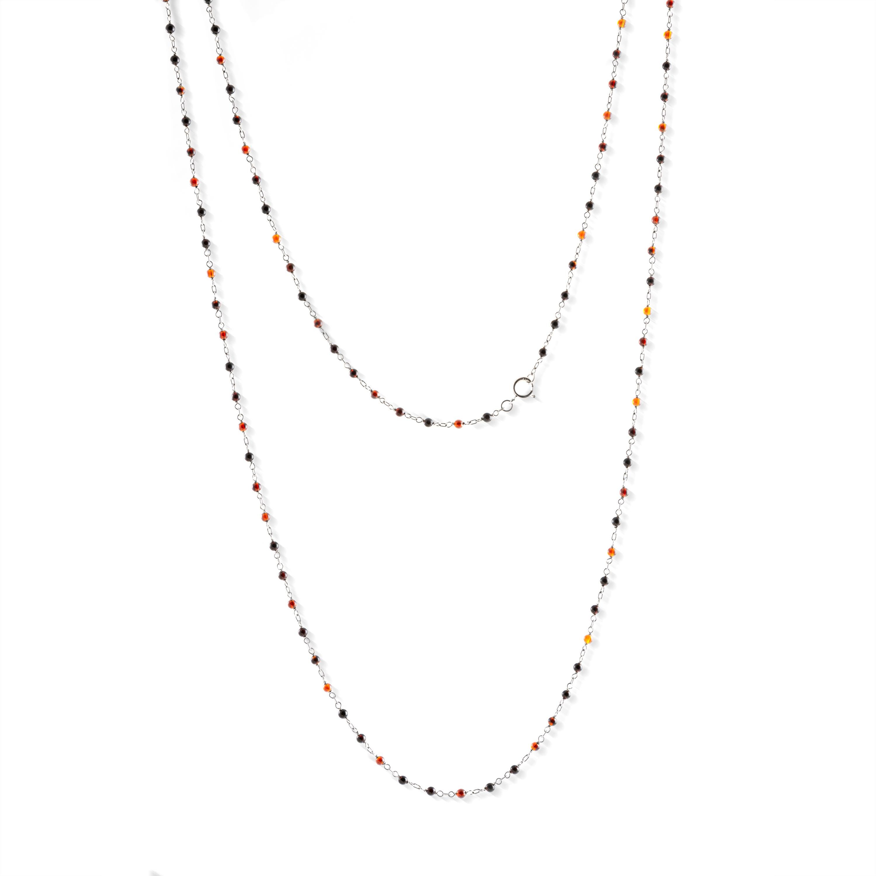 Briolette Cut Sautoir Onyx Beads Silver 925 Necklace