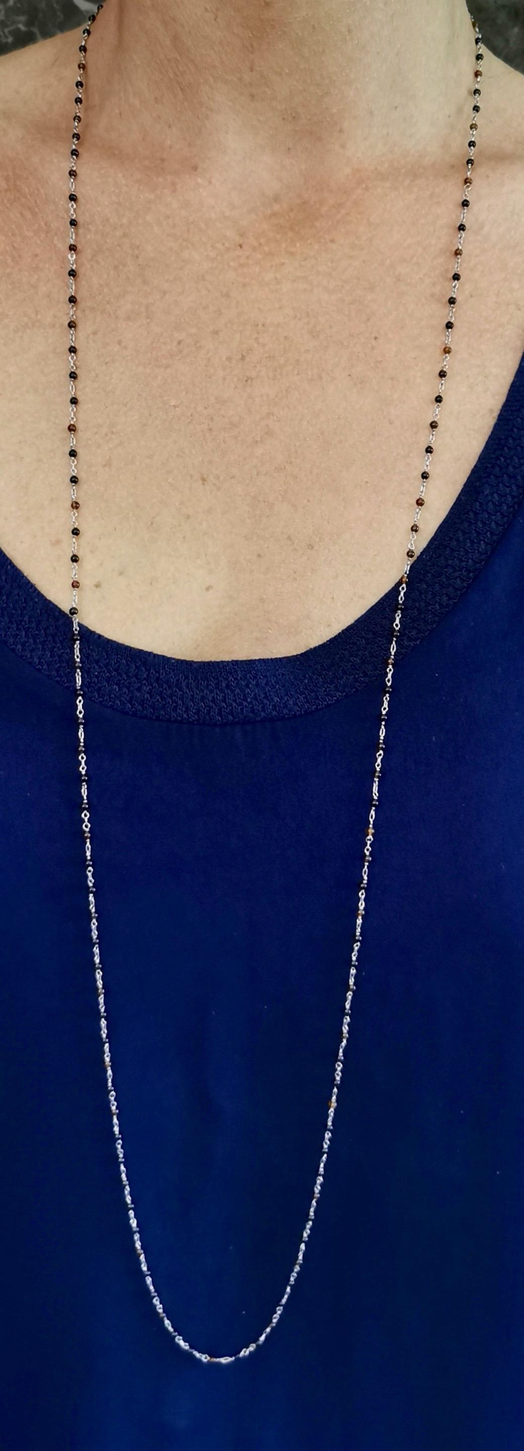 Women's or Men's Sautoir Onyx Beads Silver 925 Necklace