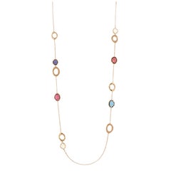 Sautoir Pink Tourmaline 18k London Blue Topaz Opal Rose Gold Necklace for Her