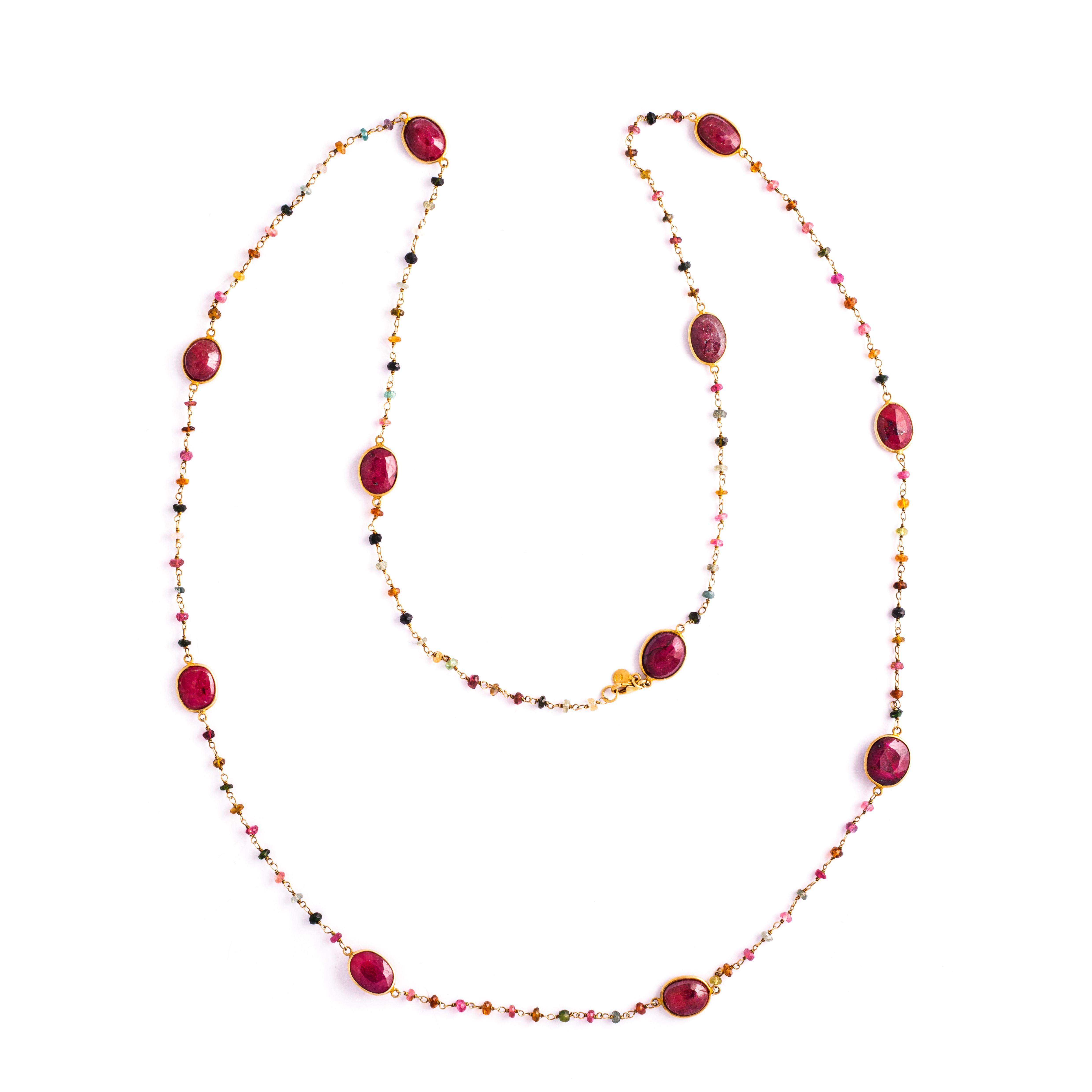 Sautoir Ruby and Precious Stones on Silver 925 Necklace.

Length: 43.31 inches (110.00 centimeters).
Total weight: 31.18 grams