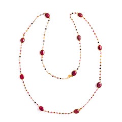 Sautoir Ruby and Precious Stones on Silver 925 Necklace