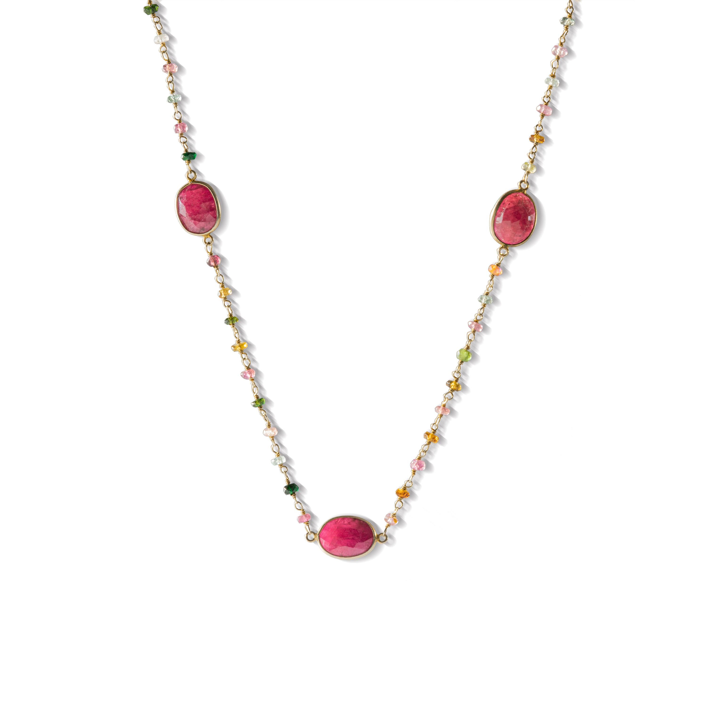Oval Cut Sautoir Ruby and Precious Stones on Silver 925 Necklace For Sale