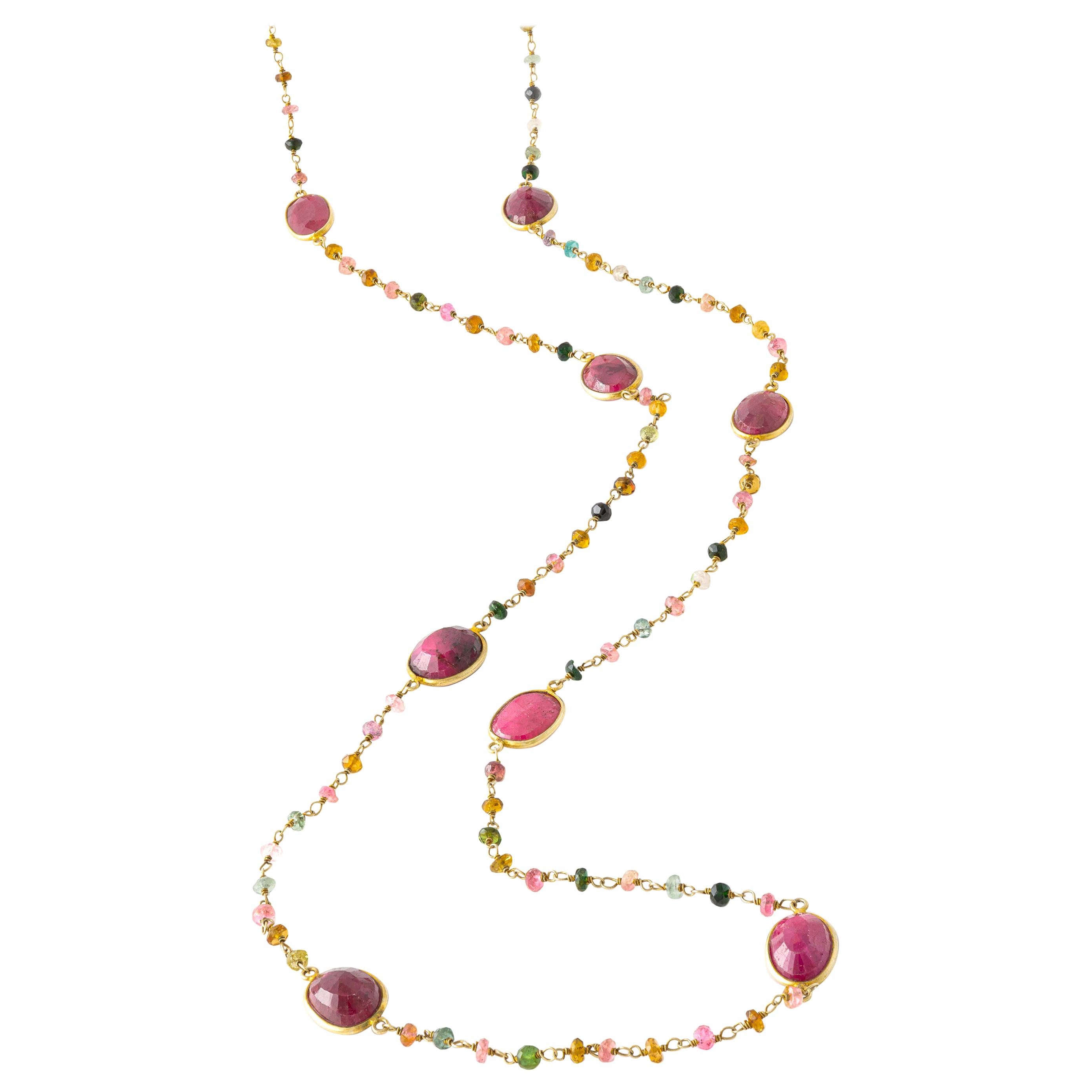Sautoir Ruby and Precious Stones on Silver 925 Necklace