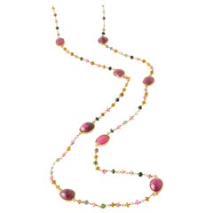 Sautoir Ruby and Precious Stones on Silver 925 Necklace